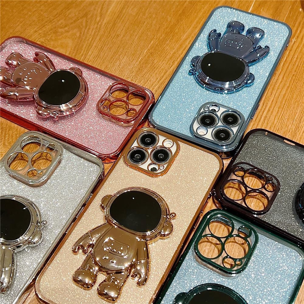 Spevert Funda para iPhone 15 Pro Max con purpurina de lujo con bonito soporte de astronautas protección militar contra caídas protección completa de
