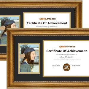 Space Art Deco, Marco de diploma de 11 x 19.5 pulgadas con paspartú doble negro sobre dorado para documentos de 8.5 x 11 pulgadas y una imagen de 5 Space Art Deco, Marco de diploma de 11 x 19.5 pulgadas con paspartú doble negro sobre dorado para documentos de 8.5 x 11 pulgadas y una imagen de 5