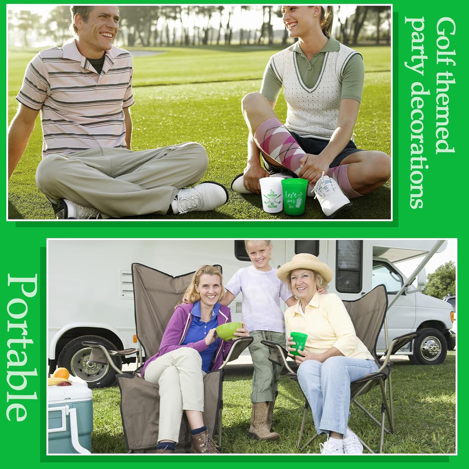 Norme 24 vasos de plástico reutilizables para fiestas de golf, diseño de carrito de pelota de golf de 16 onzas, regalos de suministros, decoraciones