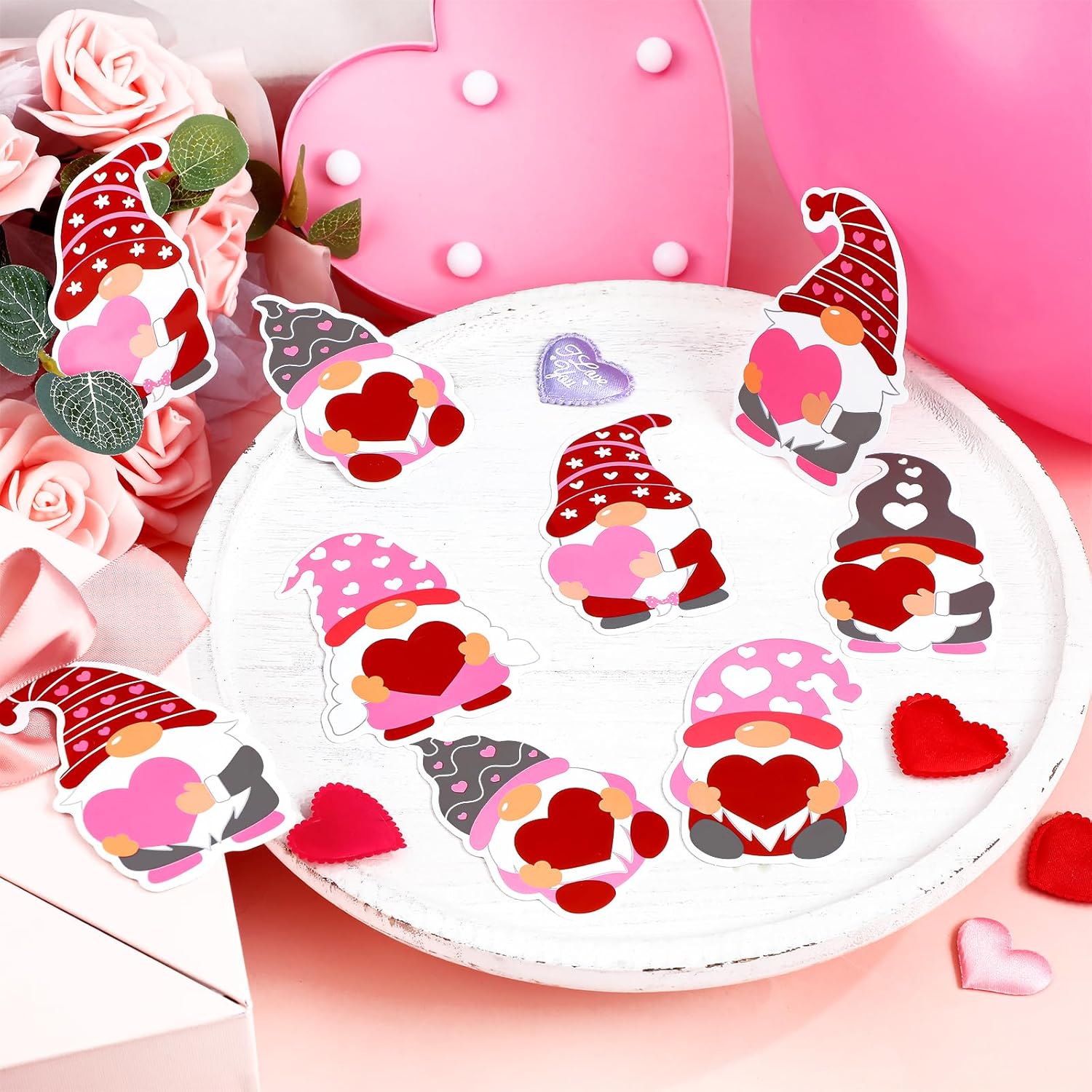 Zonon 90 piezas de recortes de corazón de gnomo, decoración de tablón de anuncios para oficina, aula, fiesta, tablón de anuncios, pizarra de pared,