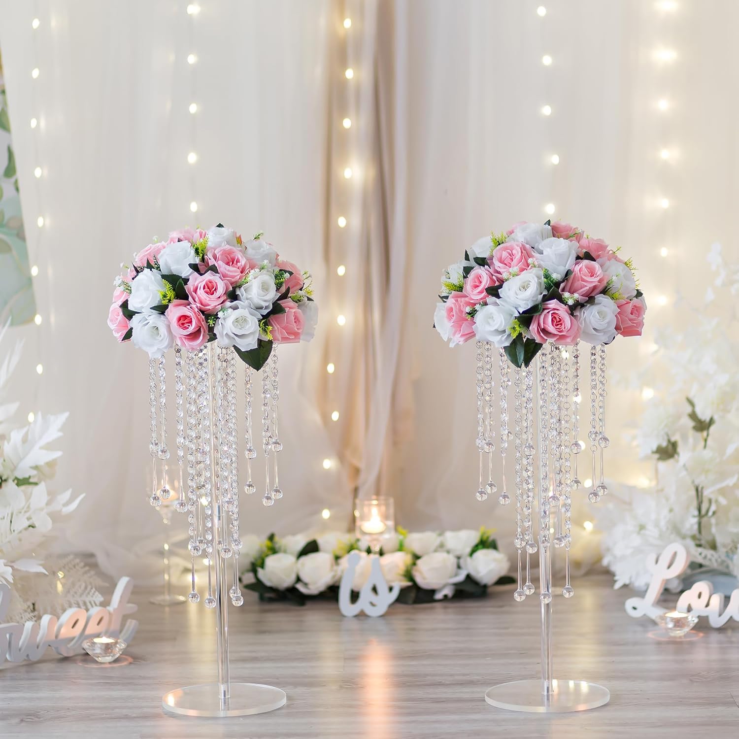 Centros de mesa de boda para mesas, jarrón acrílico  2 jarrones de 23.6 pulgadas de alto para centros de mesa con cristal de araña, decoración de