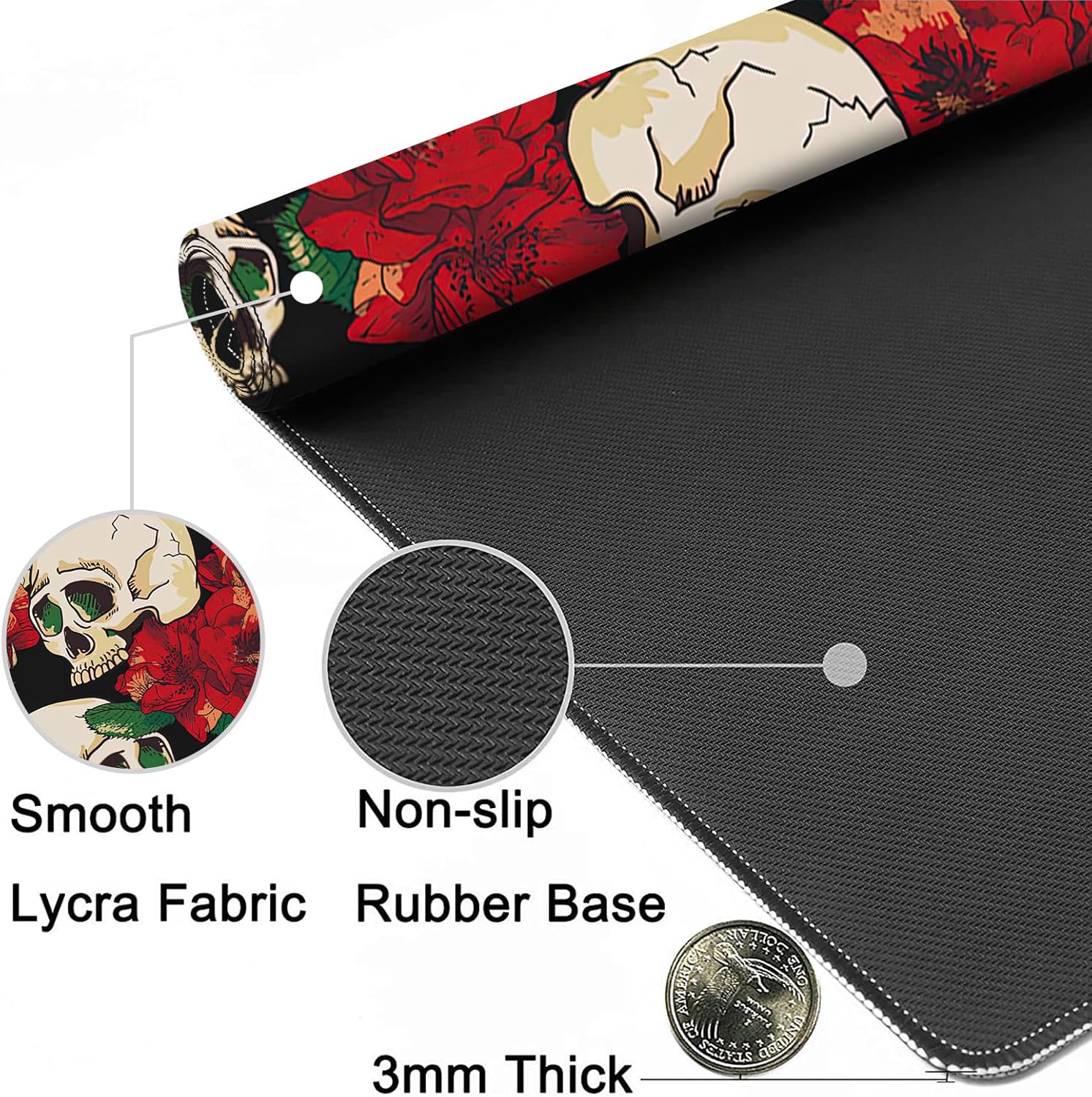 Alfombrilla de escritorio, alfombrilla de mouse para juegos de calavera y flores, alfombrilla de mouse extendida XXL para oficina, computadora,