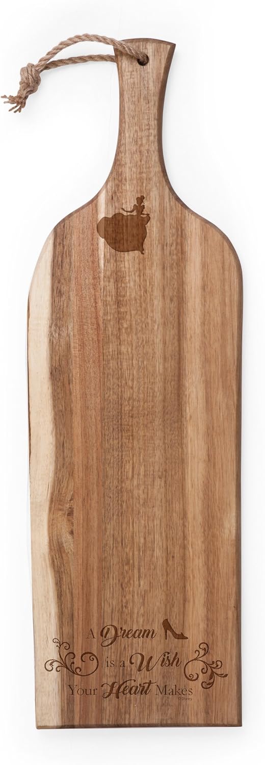 PICNIC TIME Disney Princess Cenicienta Artisan – Tabla de embutidos de acacia de 24 pulgadas con borde de madera cruda, tabla de queso, plato para