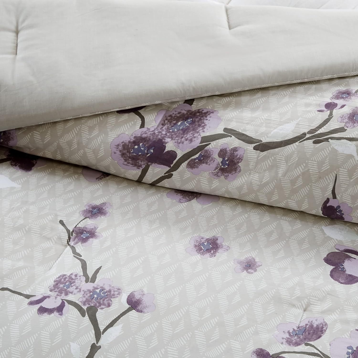 Madison Park Cozy Parrizer Nature Scenery DISEÑO Temporada, Falda de cama a juego, Almohadas decorativas, Reina, Púrpura 8 pieza
