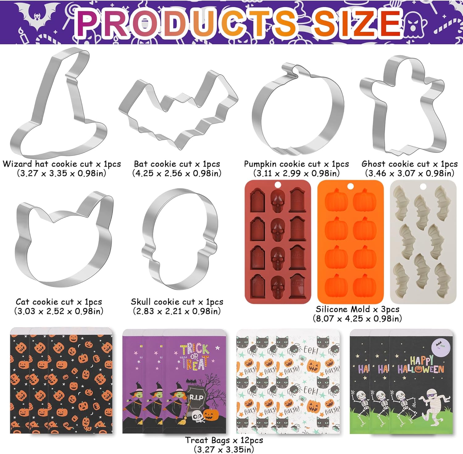21 cortadores de galletas de Halloween, kit de fabricación de moldes de silicona de calavera de Halloween, juego de hornear de Halloween,