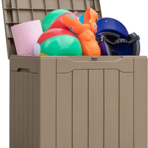 Caja de resina de 31 galones con cerradura, impermeable, para equipos deportivos, juguetes de piscina y cojines de patio, contenedor multifuncional Caja de resina de 31 galones con cerradura, impermeable, para equipos deportivos, juguetes de piscina y cojines de patio, contenedor multifuncional