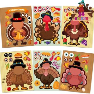 24 hojas de calcomanías Make-a-Turkey para fiestas de Acción de Gracias, suministros para niños, juegos de pavo, manualidades, calcomanías de otoño, 24 hojas de calcomanías Make-a-Turkey para fiestas de Acción de Gracias, suministros para niños, juegos de pavo, manualidades, calcomanías de otoño,