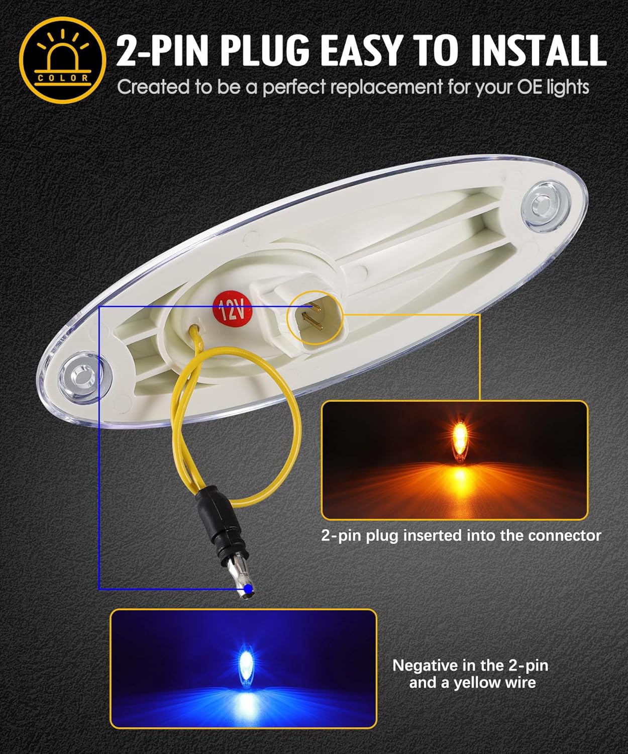 Partsam Luz de cabina, 5 piezas de luz LED transparente de doble color para techo de correr, repuesto para Freightliner Cascadia luces de