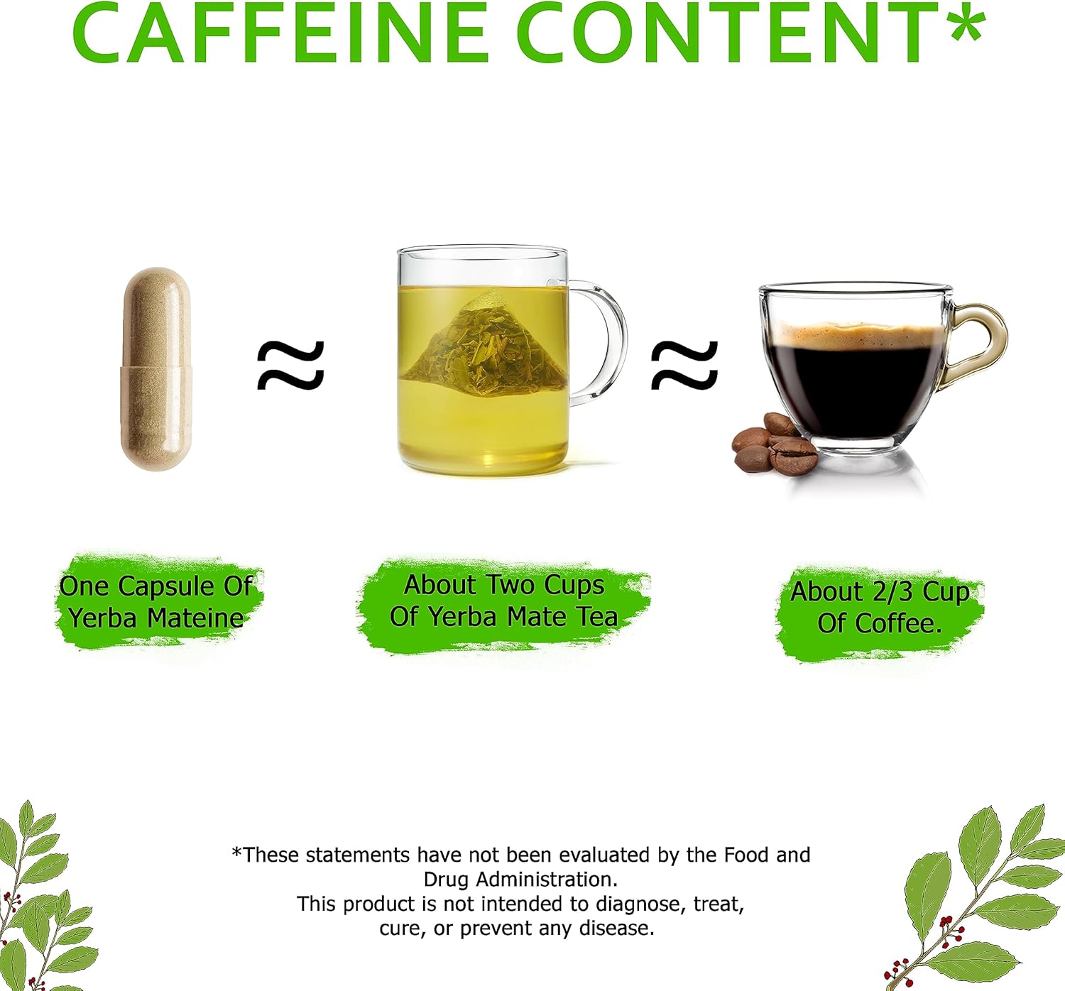 Yerba Mate extra fuerte de 6000 mg de alta potencia, 60 mg de cafeína por cápsula, píldoras de extracto de suplementos para energía natural limpia,