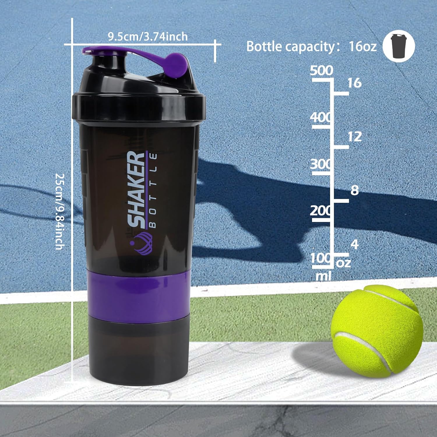 XTKS Shaker Bottle – Vaso agitador de proteínas con compartimentos de almacenamiento – Botellas de entrenamiento a prueba de fugas con mezclador