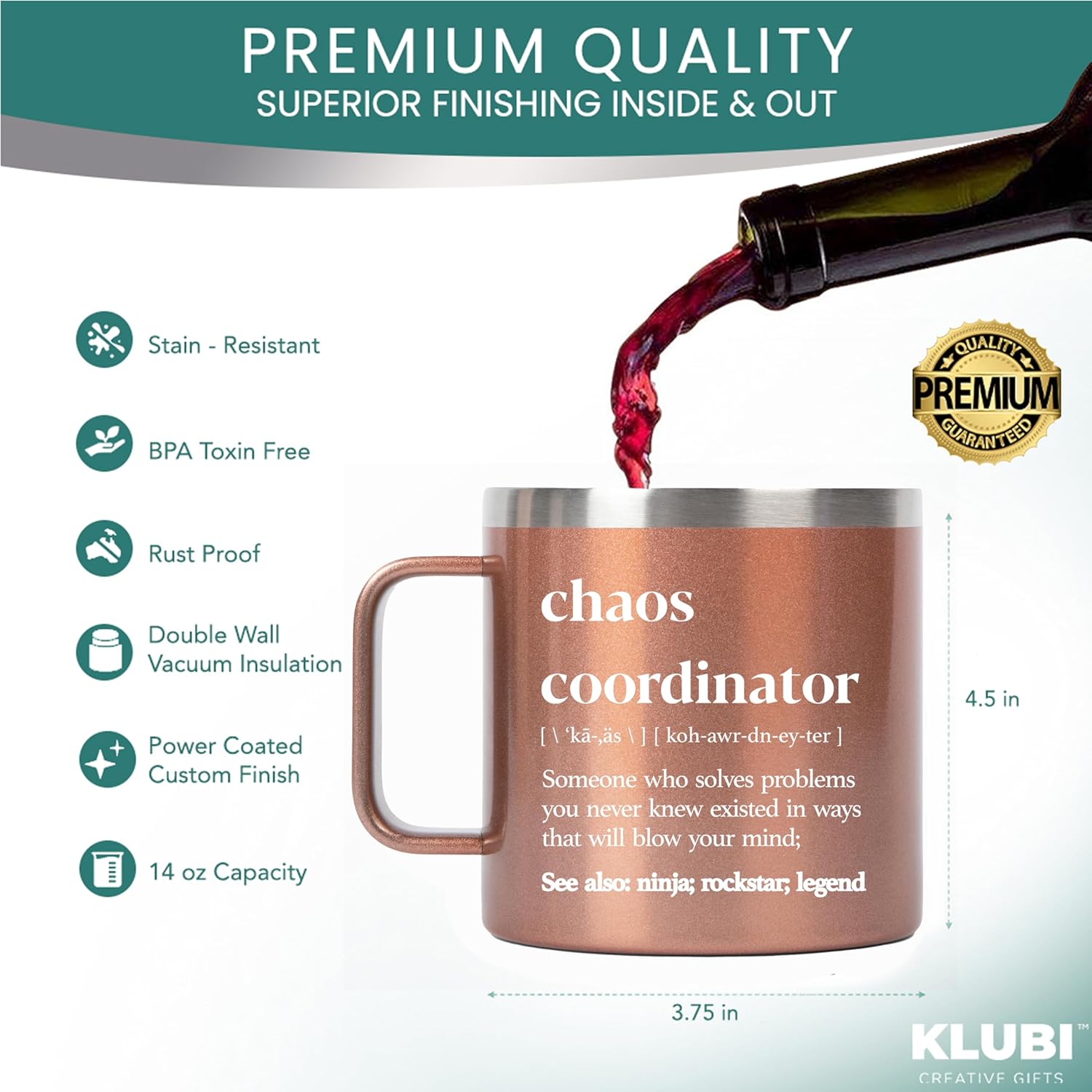 Chaos Coordinator – Taza de oro rosa de 14 onzas, idea de regalo única para mujeres jefas, ella, mejor mamá, compañera de trabajo, gerente de