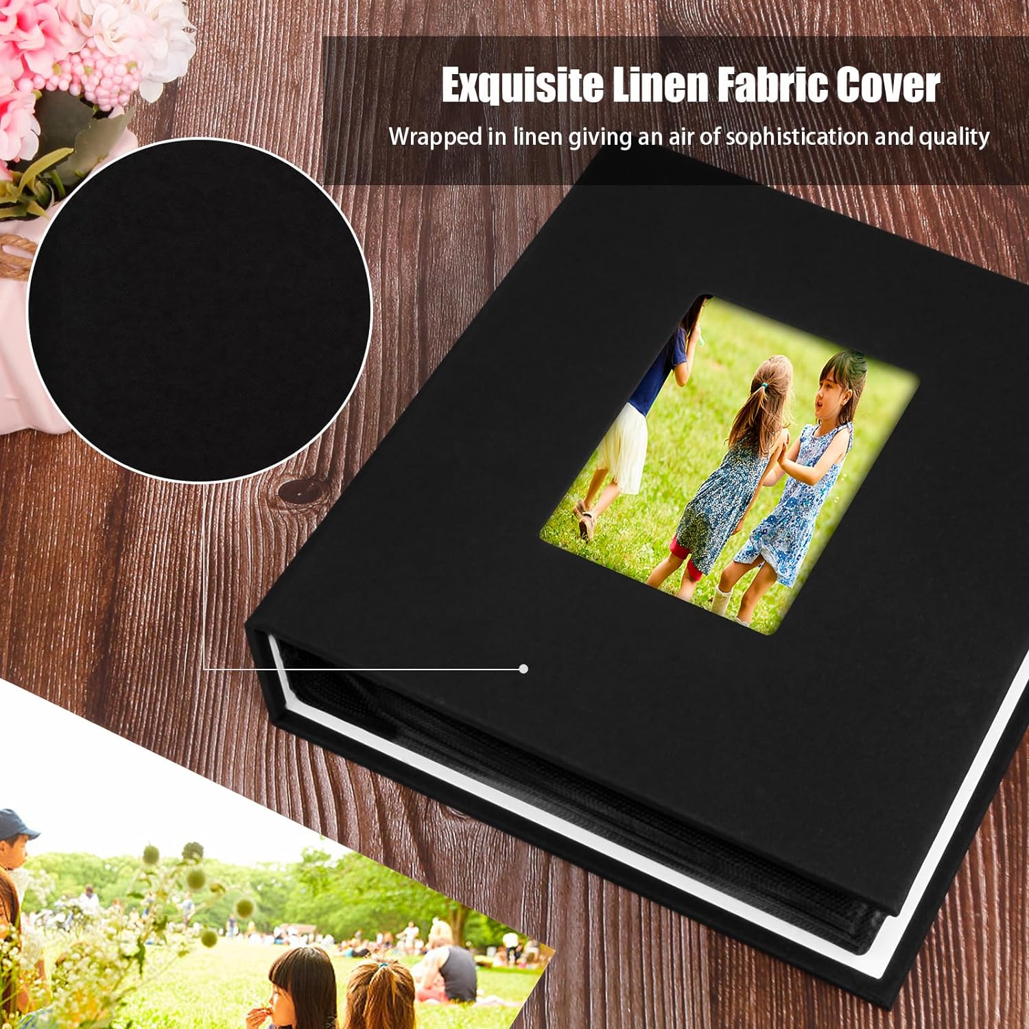 Álbum de fotos de 2 piezas de 8 x 10 pulgadas con capacidad para 72 fotos, cubierta de lino de 8 x 10 pulgadas con ventana frontal, 72 bolsillos