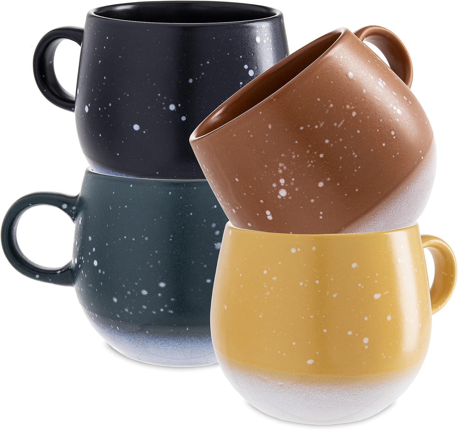 Heartland Hive Juego de 4 tazas de café de cerámica, tazas de café brillantes y coloridas, tazas para té, café con leche y chocolate caliente, 17