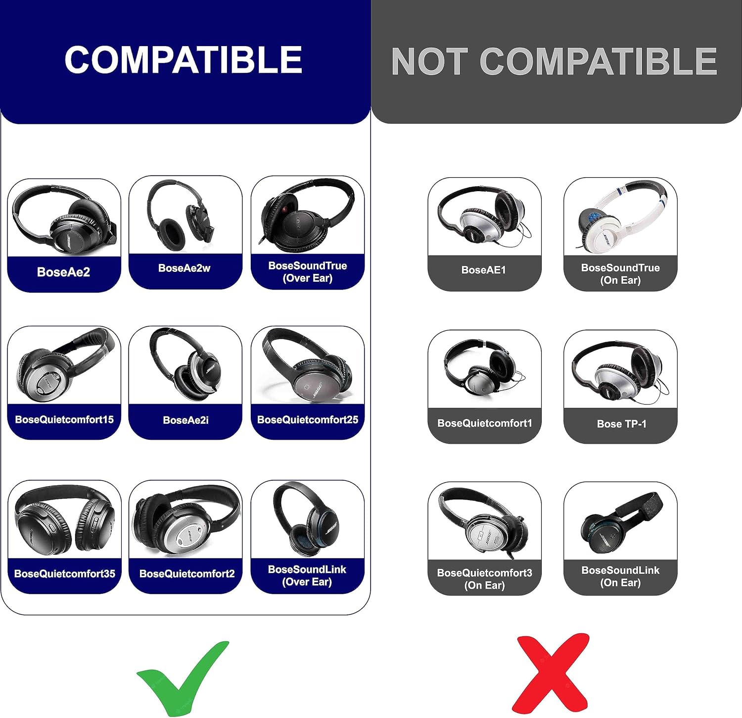 Bose – Almohadillas de repuesto para auriculares Bose Quiet Comfort 35, almohadillas de repuesto suaves para Bose – QC 35, QC25, QC15, QC2, Ae2,