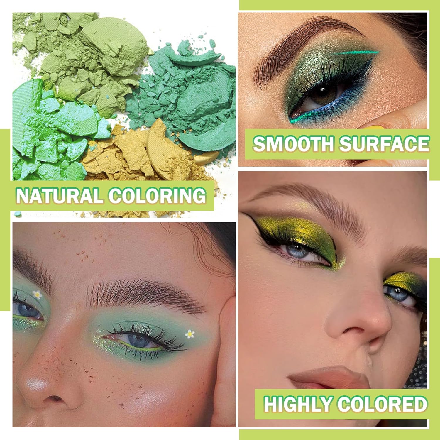 XiaoTu Paleta de sombra de ojos verdes, paleta de maquillaje de sombra de ojos con purpurina verde, mate de larga duración, altamente pigmentada,