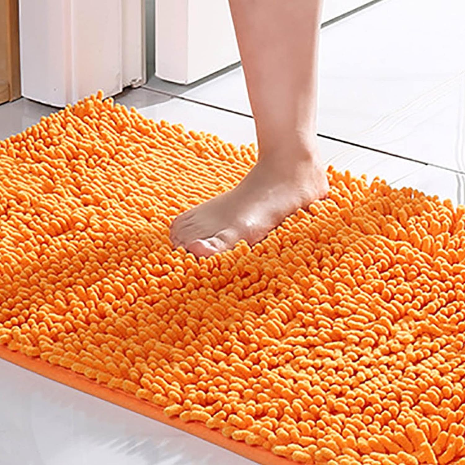 Tapete de cocina lavable de 24 x 16 pulgadas, naranja y rosa, tapete de baño antideslizante, suave, cómodo, peludo, duradero, grueso, lavable a