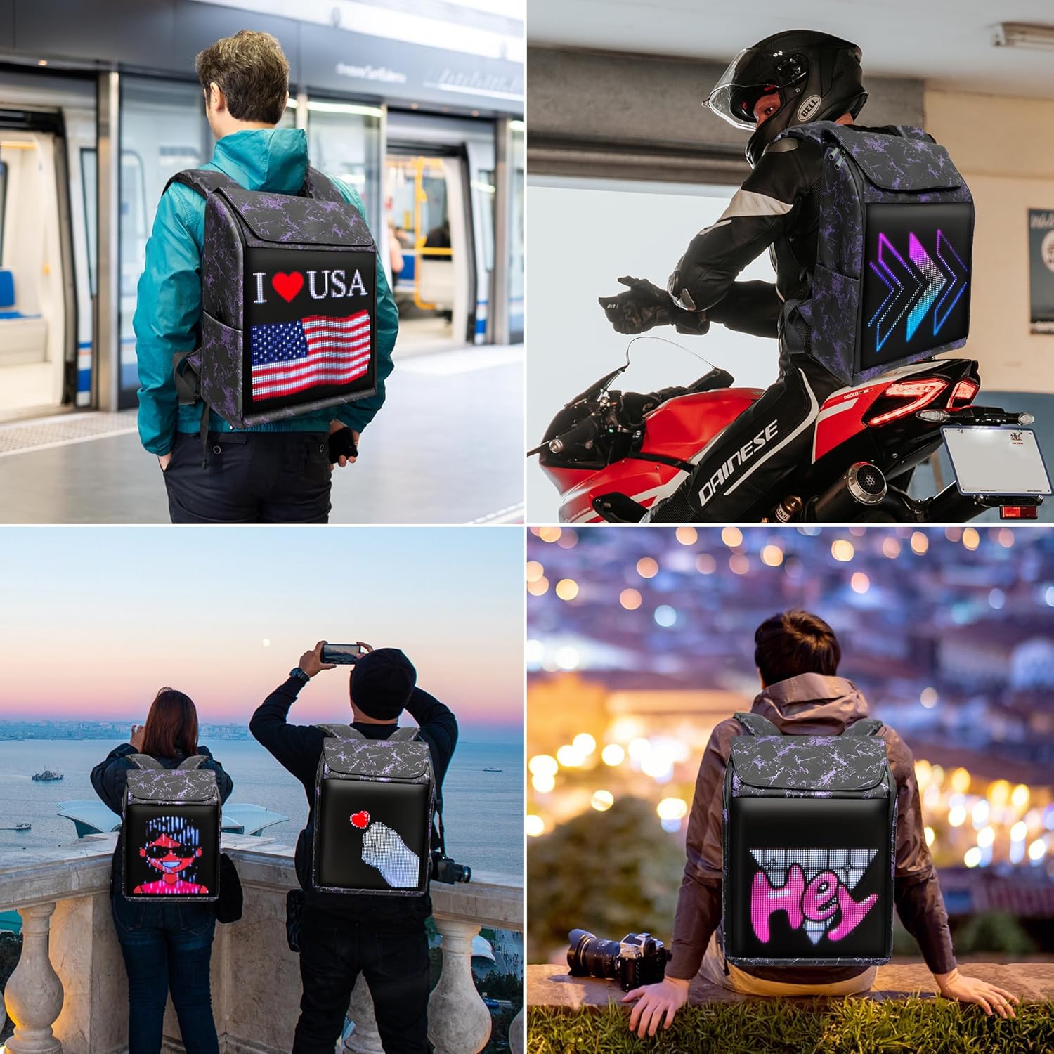 Mochila LED, mochila impermeable para motocicleta, pantalla diseñable, regalo de cumpleaños para hombres, mochila para laptop de 15.6 pulgadas,
