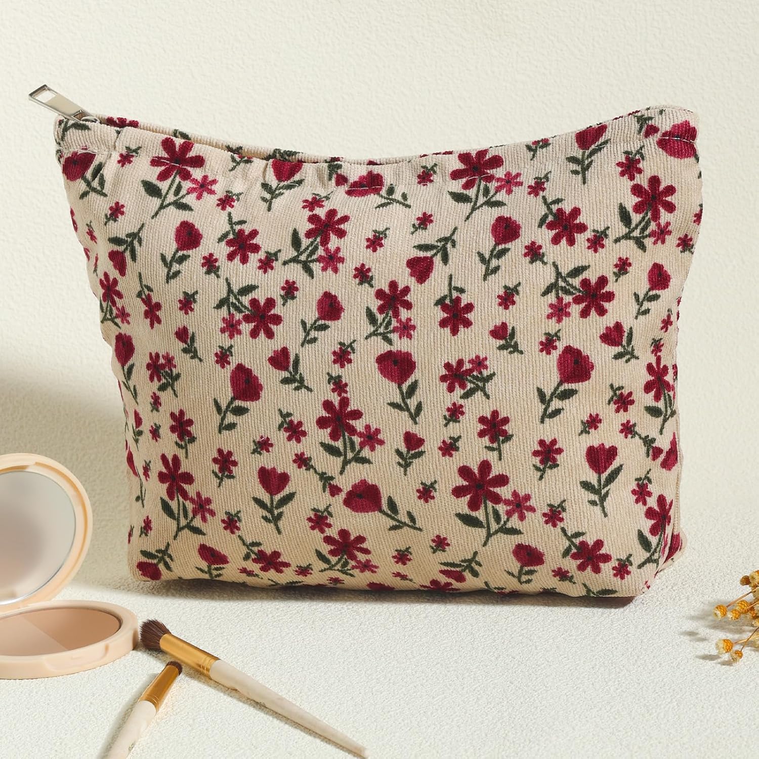 MHDGG Bolsa de maquillaje para mujer, bolsa de cosméticos floral de gran capacidad, bolsas de maquillaje, bolsas de maquillaje para mujer, bolsos de