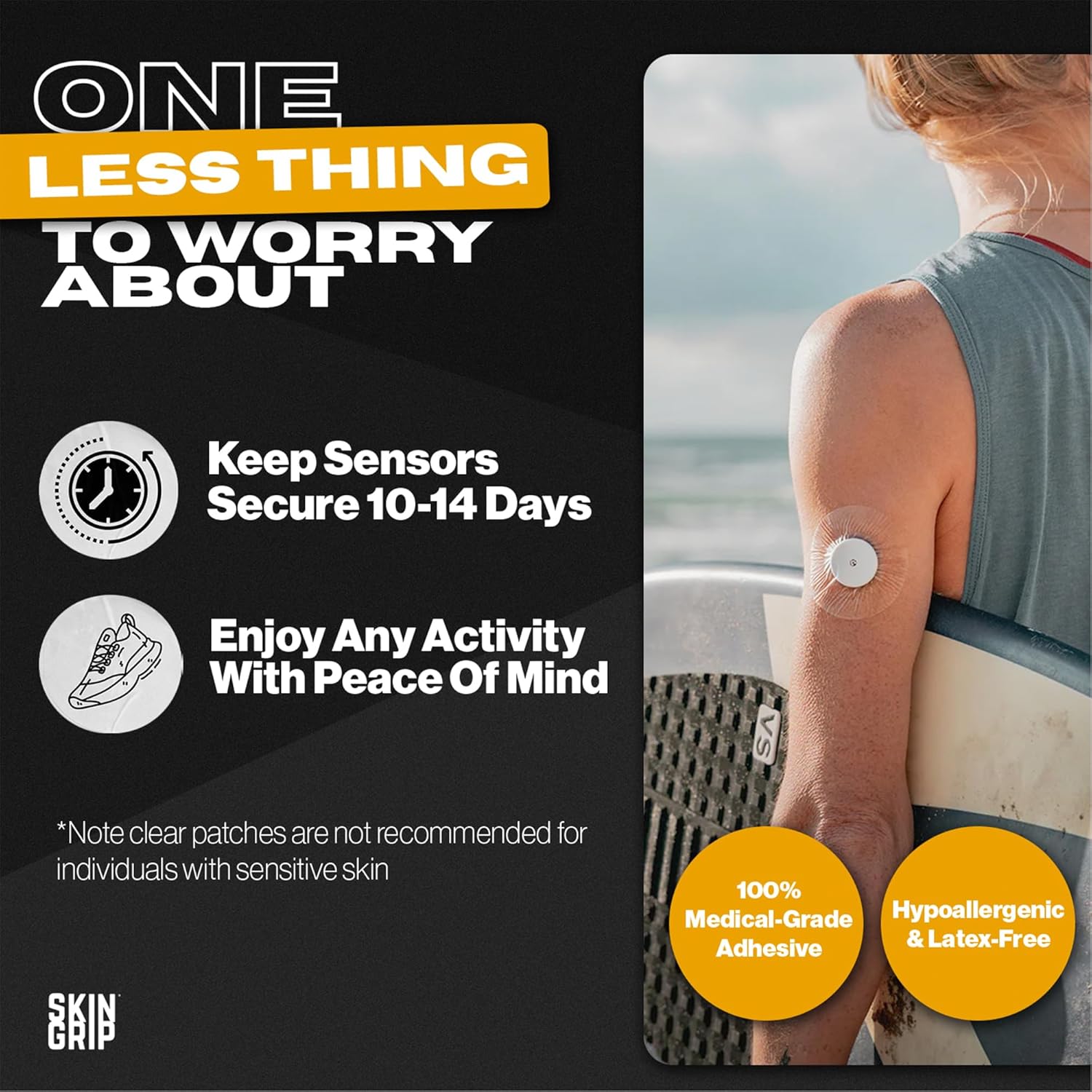 Skin Grip Adhesive Patches for Freestyle Libre 2  Waterproof & Sweatproof for 10-14 Days, Pre-Cut Adhesive Tape, Continuous Glucose Monitor Sensor