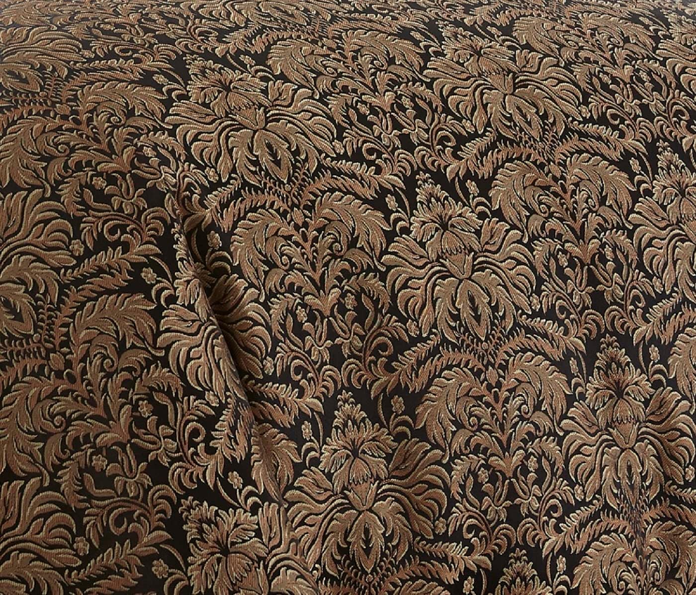 Chezmoi Collection Juego de edredón tejido jacquard de medallón floral de diamante negrodorado de 7 piezas, tamaño California King
