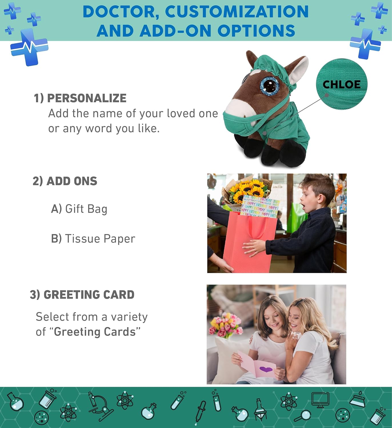 DolliBu Caballo grande  Juguete de peluche de Doctor de ojos brillantes  Disfraz de médico de caballo súper suave con uniforme médico y traje de