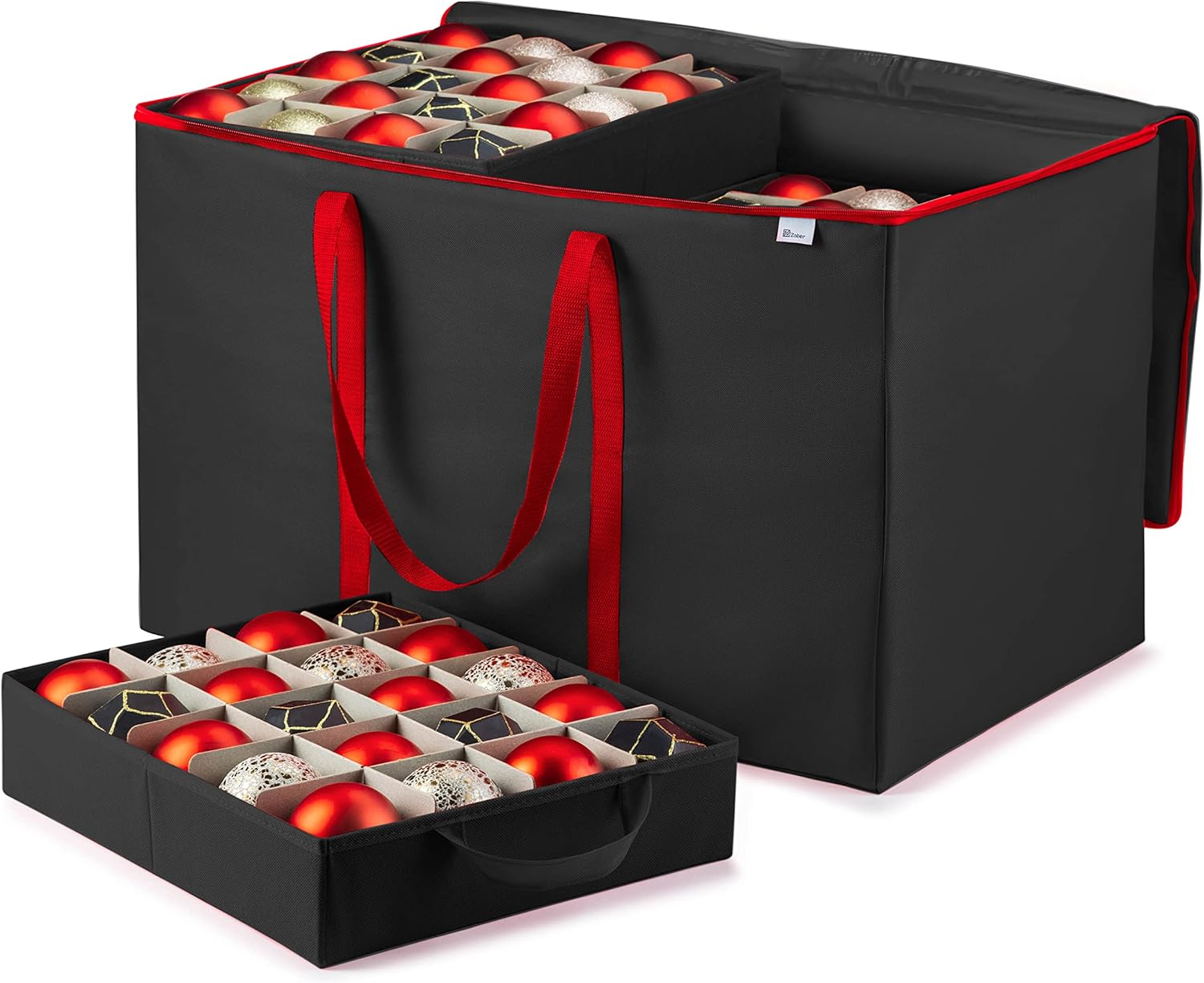Caja de almacenamiento grande de alta calidad para adornos de Navidad con tapa transparente, compartimento de 3 pulgadas, contiene 10 bandejas,