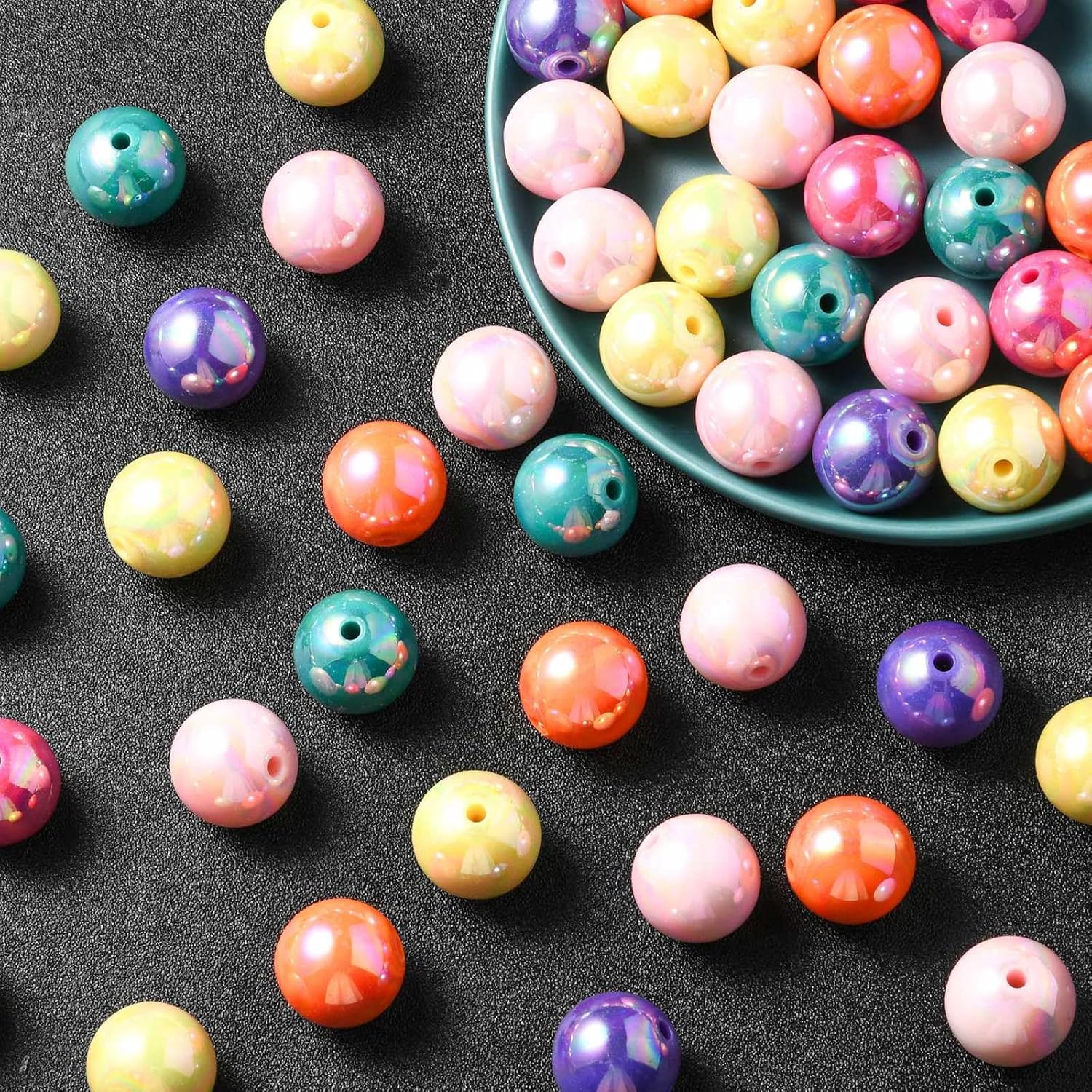 KitBeads 111 cuentas redondas redondas de goma de mascar de 0.787 pulgadas (0.787 in), cuentas acrílicas redondas AB coloridas para hacer joyas,
