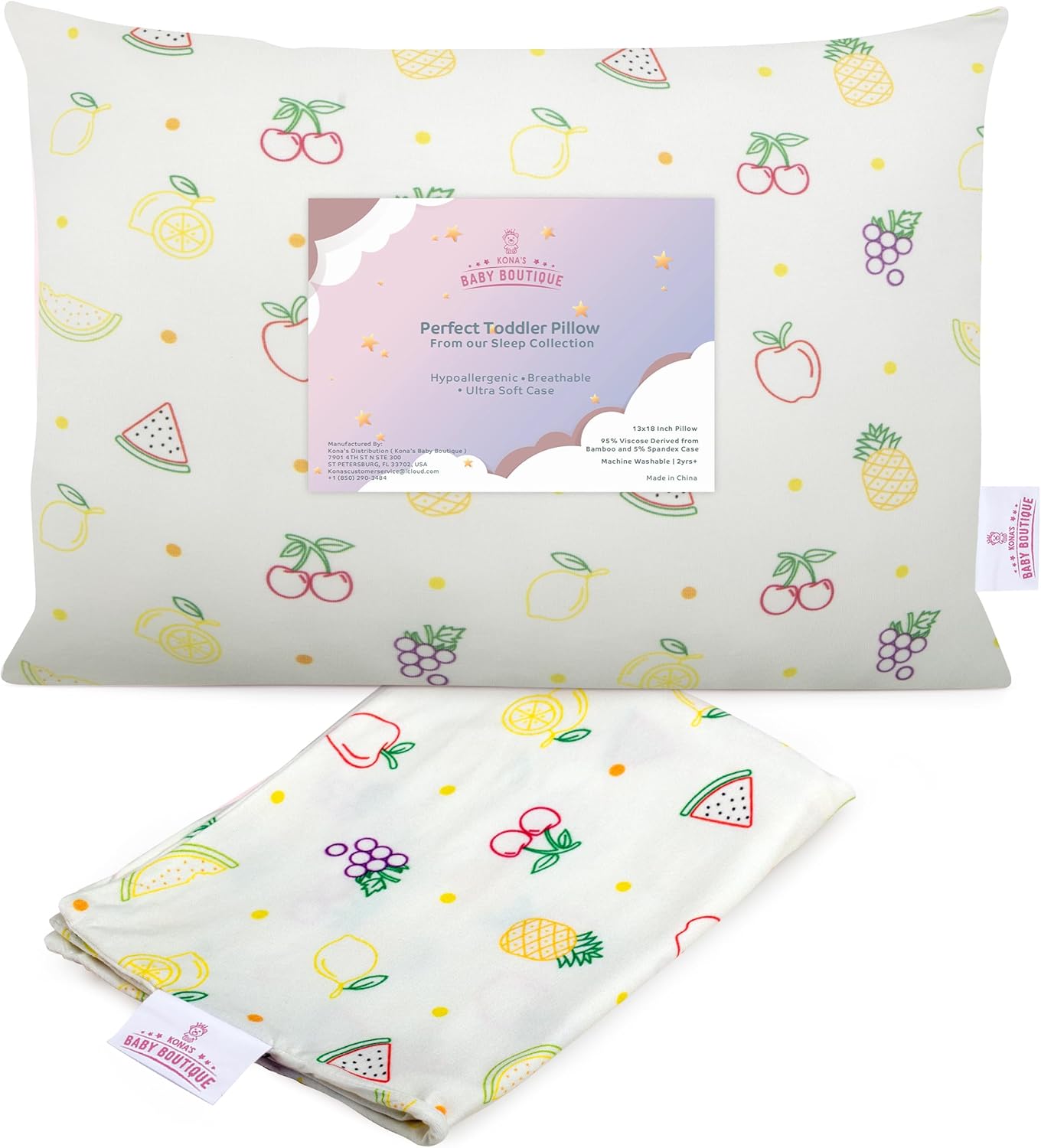 Yellow Fruits – Almohada perfecta para niños pequeños de Kona con la funda de almohada más suave para niños pequeños de 13 x 18 pulgadas, almohada