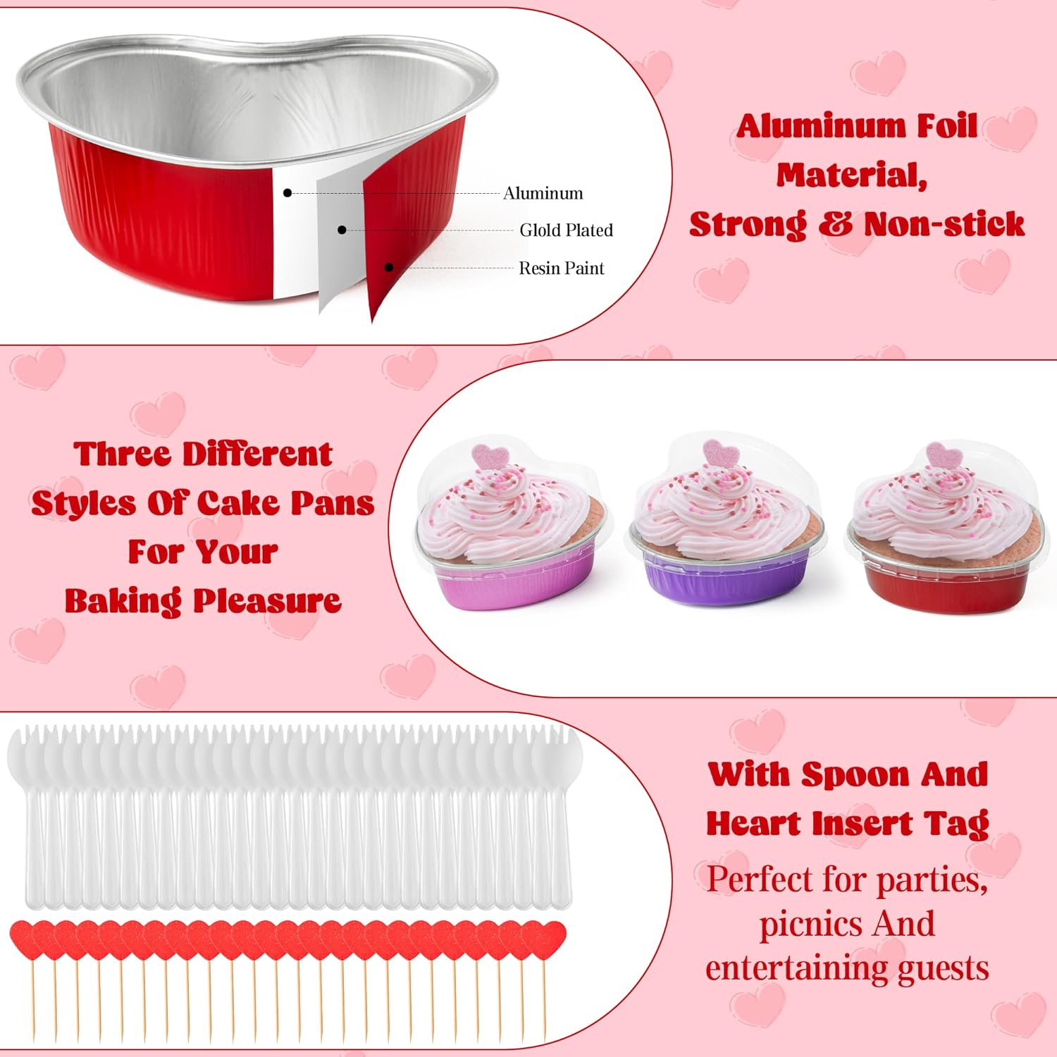 R HORSE 30 juegos de moldes para tartas en forma de corazón con tapa, recipiente multicolor para magdalenas, hojalata, papel de aluminio, taza para