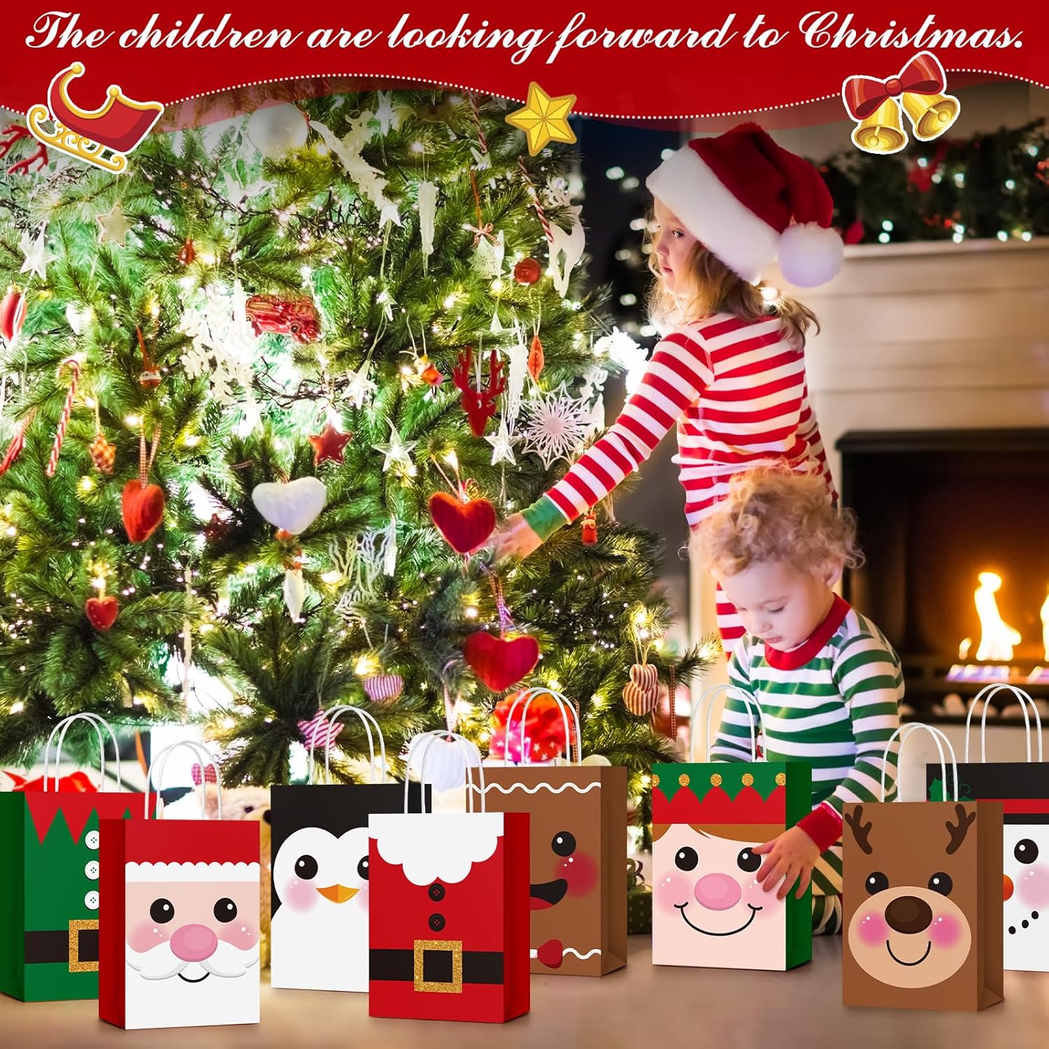 80 bolsas de regalo de Navidad con asas, tamaño pequeño, reutilizables, bolsas de papel de estraza de papel de estraza de Feliz Navidad, bolsas de