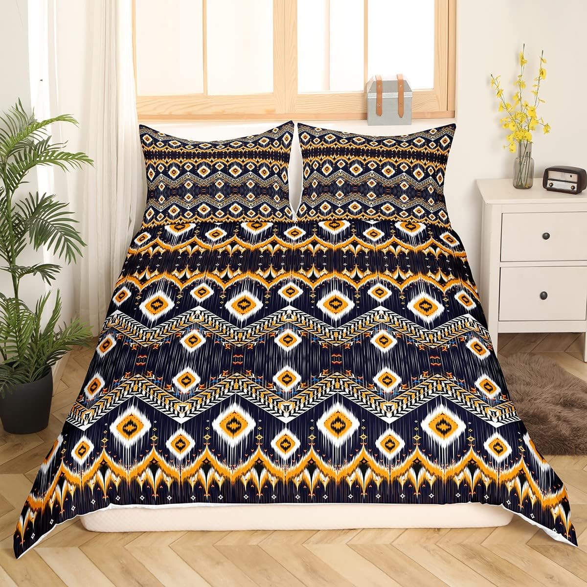 Erosebridal Funda de edredón bohemia tamaño Queen, funda de edredón bohemia con rayas geométricas para niños y niñas, decoración del hogar, funda de
