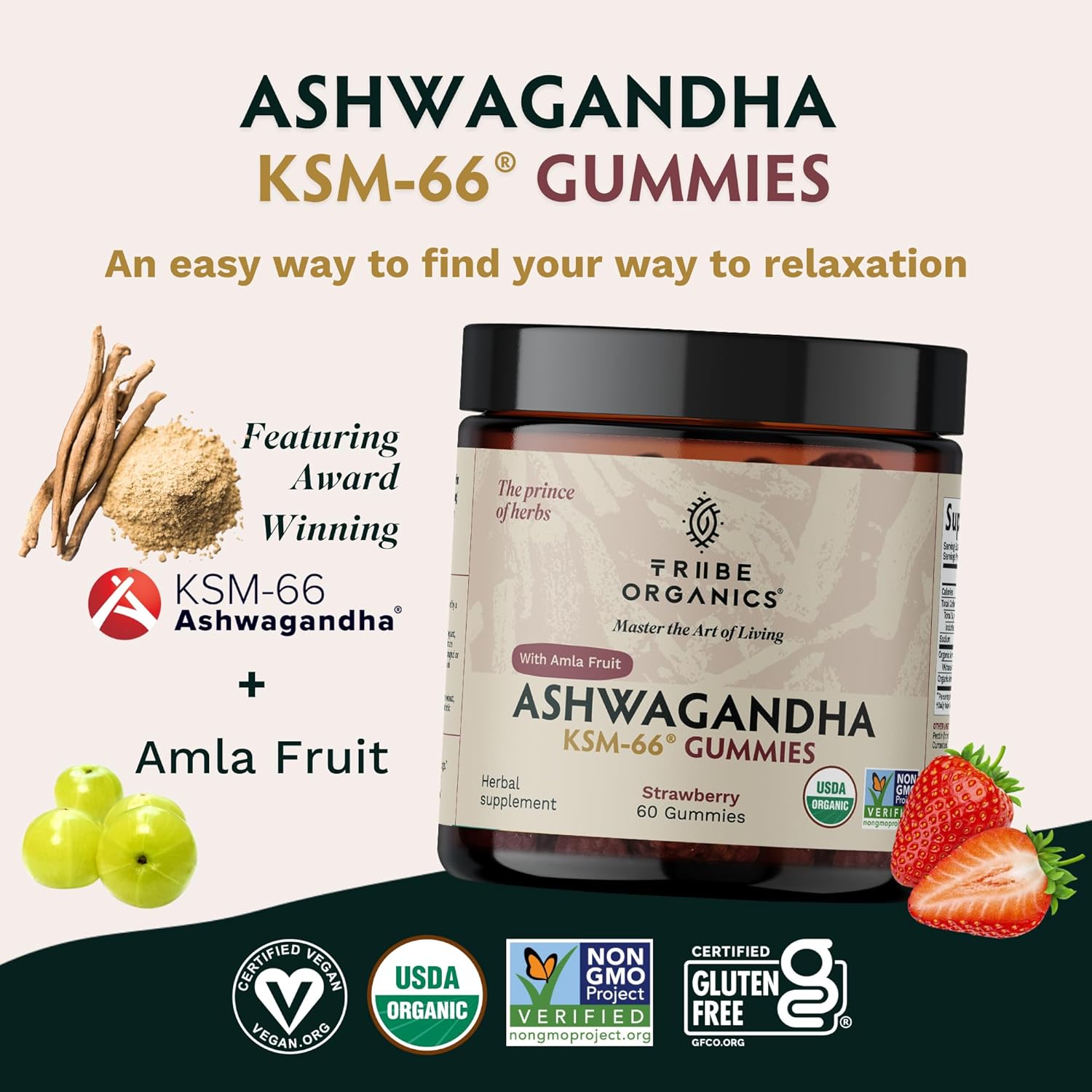 Ashwagandha KSM-66 – Gomitas para adultos, extracto de raíz orgánica pura, suplemento ayurvédico para hombres y mujeres, apoyo al estado de ánimo
