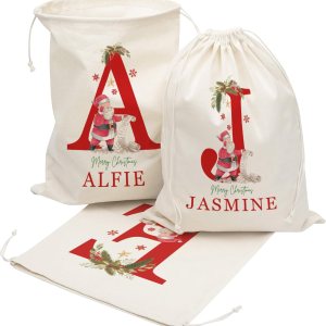 Saco de Papá Noel personalizado con inicial y nombre para niños, bolsas de regalo de Navidad personalizadas para regalos de vacaciones, caja de Saco de Papá Noel personalizado con inicial y nombre para niños, bolsas de regalo de Navidad personalizadas para regalos de vacaciones, caja de