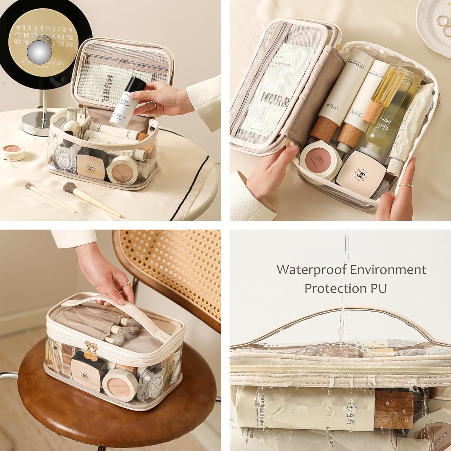 Bolsa de viaje para cosméticos, bolsa de cosméticos de doble capa, bolsa de maquillaje grande, bolsa de maquillaje de viaje, bolsa organizadora de