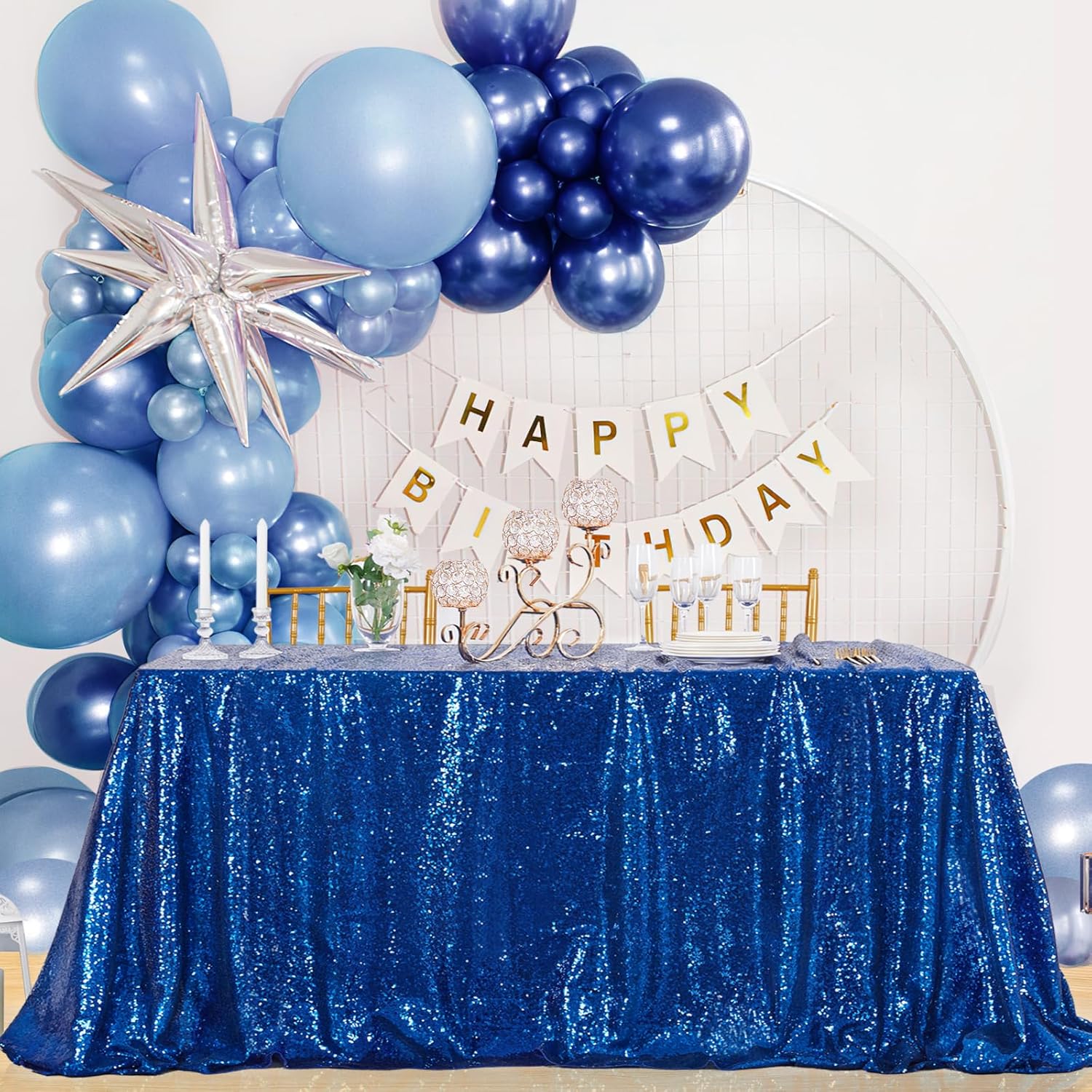 B-COOL Mantel rectangular de lentejuelas color azul rey brillante de lino con purpurina de 50 x 80 pulgadas para bodas, fiestas, banquetes, Día de