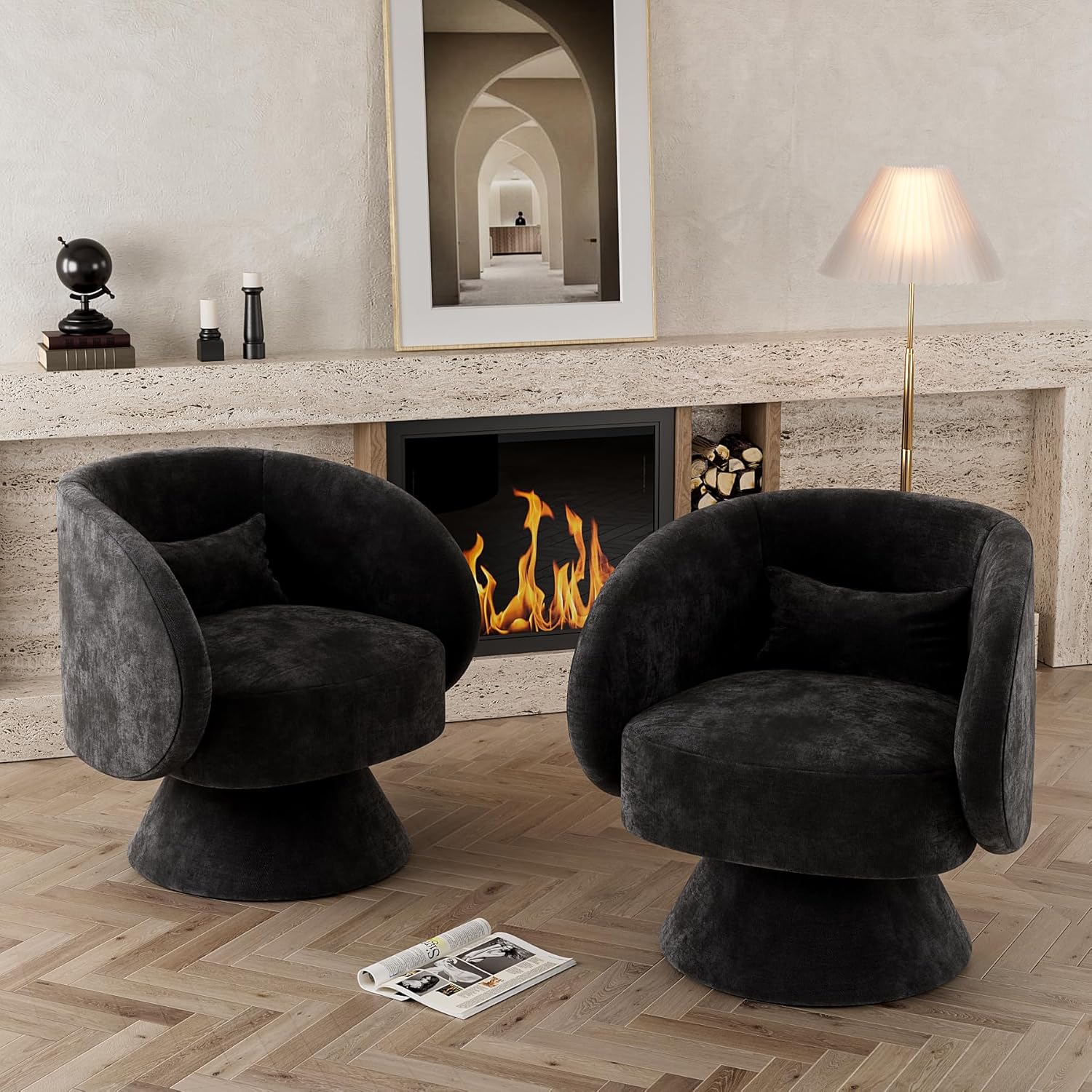OUYESSIR Sillas giratorias de barril, silla giratoria de 360 grados, silla redonda moderna con almohada, sillas de sala de estar de tela cómoda para