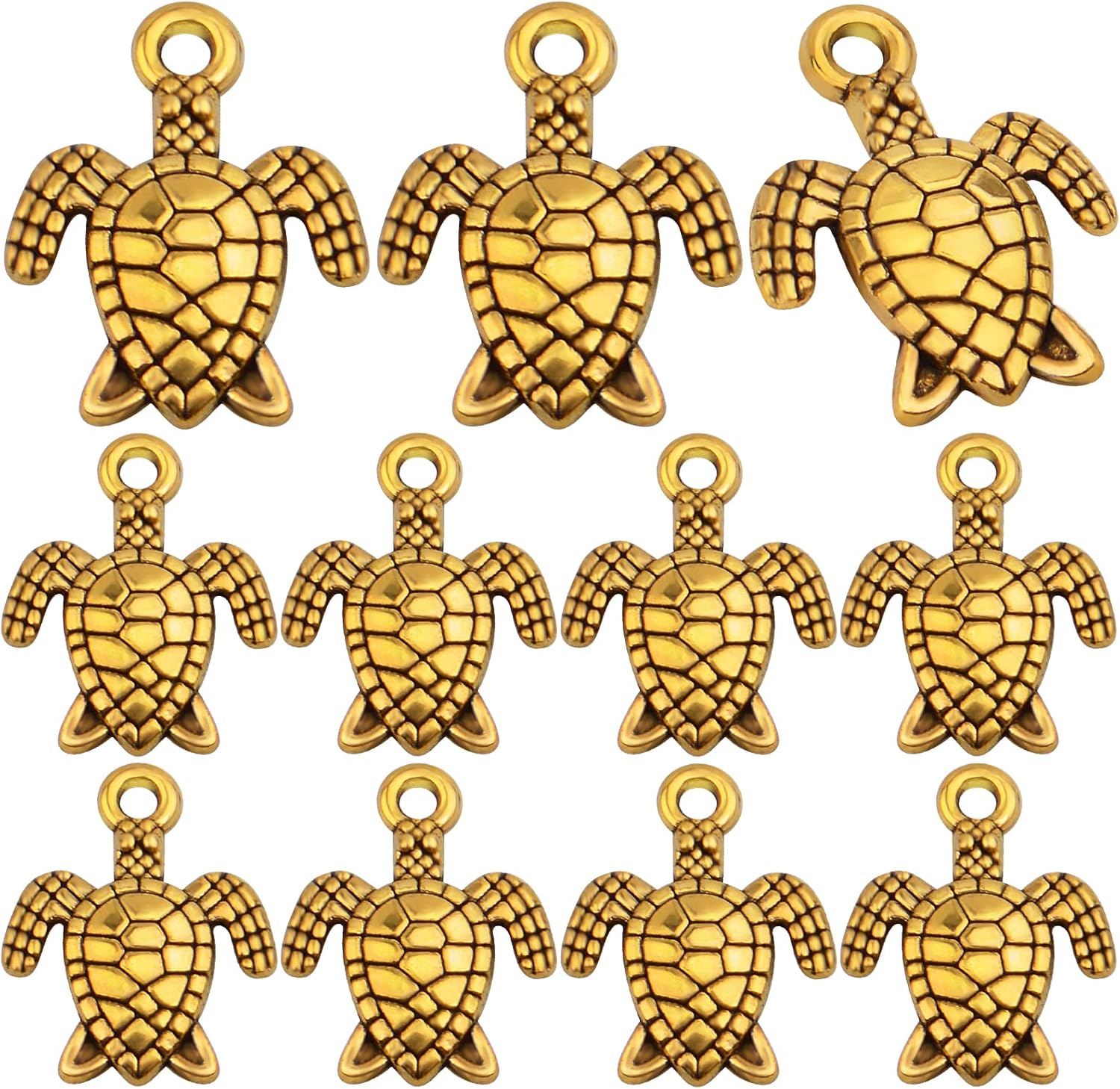 60 dijes chapados en oro de tortuga marina de aleación, animales, tortuga, colgantes, suministros para manualidades, collares, pulseras, joyería,