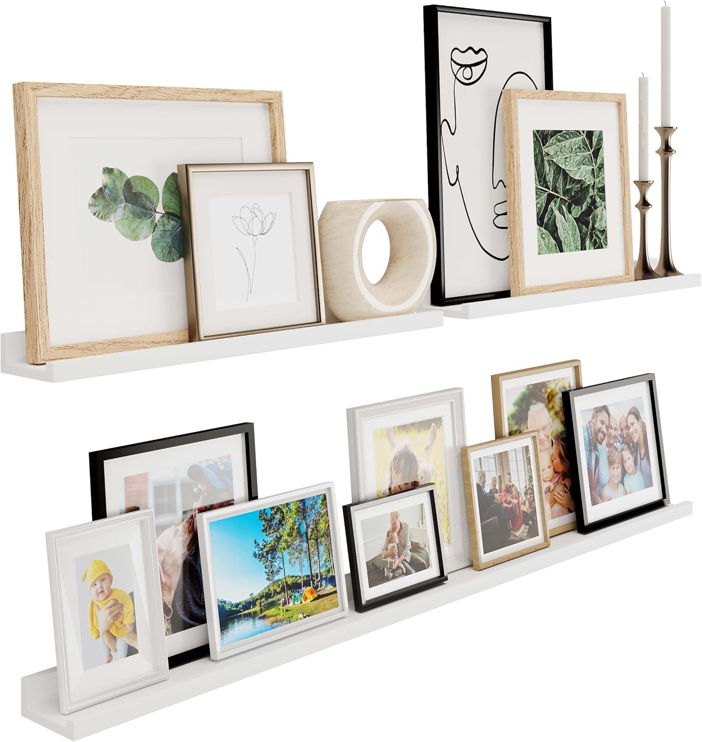 Wallniture Denver – Estantes flotantes de 48 a 24 a 24 pulgadas para marcos de fotos, decoración de pared de collage, juego de estantes de repisa de