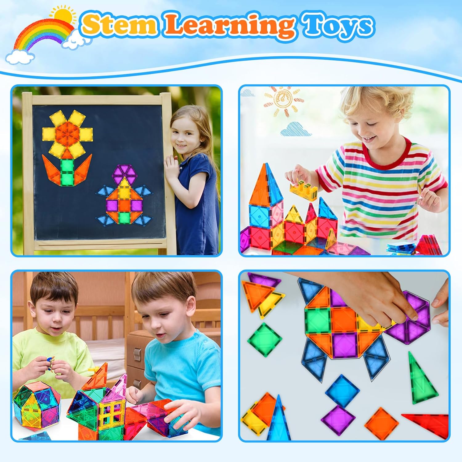 Azulejos magnéticos para niños de 3, 4, 5, 6, 7, 8 años en adelante, bloques de construcción magnéticos, juguetes de aprendizaje preescolar,