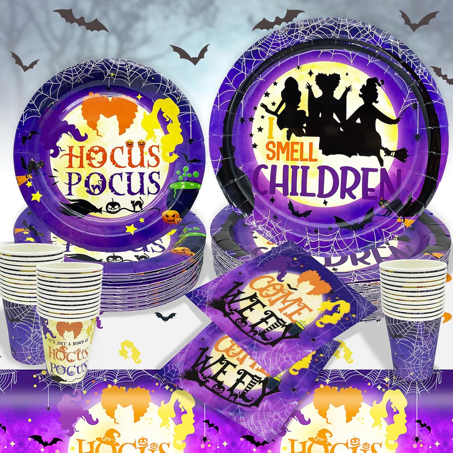 Suministros para fiestas de Hocus Pocus, decoraciones de fiesta de Hocus Pocus, la vajilla de Hocus Pocus, incluye platos y servilletas de Hocus