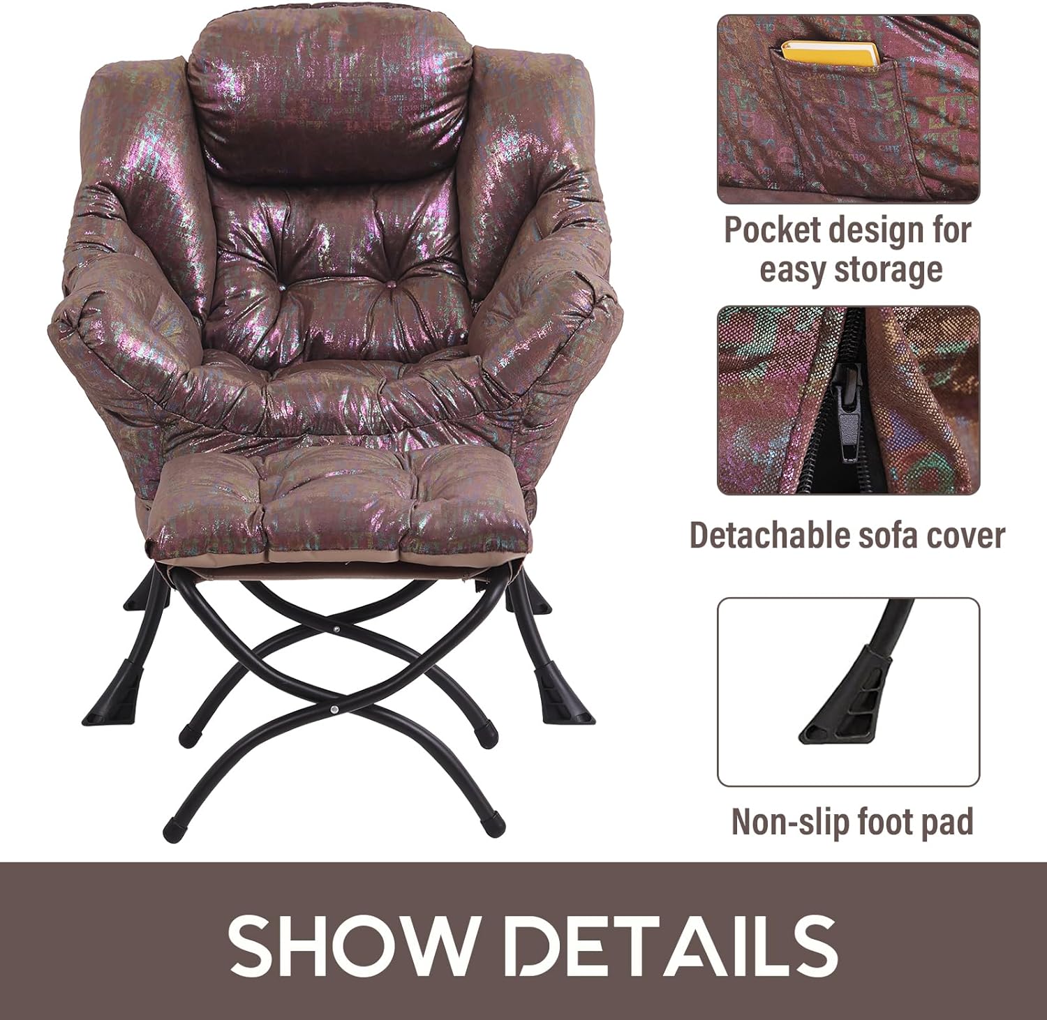 LITA Silla Lazy con otomana, moderna silla tapizada para ocio, silla de lectura con reposabrazos y un bolsillo lateral para sala de estar,