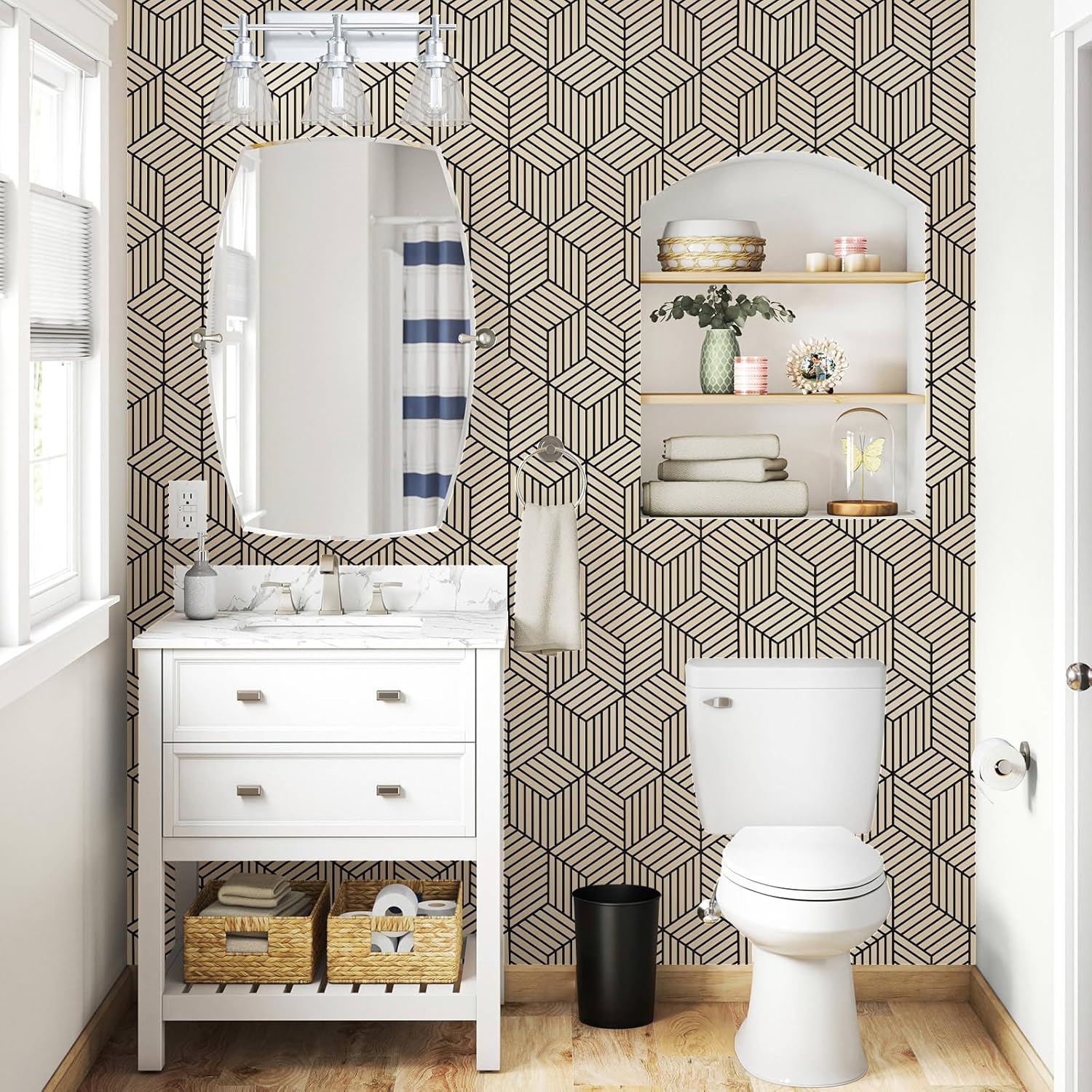 WENMER Papel tapiz hexagonal geométrico de 17.71 pulgadas x 236 pulgadas, papel tapiz de contacto marrón y negro, papel tapiz autoadhesivo