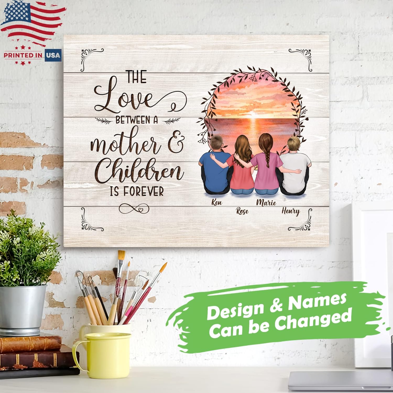 Gossby Lienzo personalizado envuelto para mamá, amor entre madre e hijos es para siempre, regalo personalizado para mamá de 1 hija y 2 hijos con