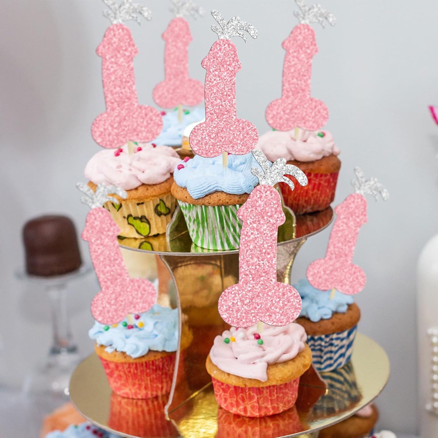 24 piezas de decoración de cupcakes para despedida de soltero con purpurina rosa, para despedida de soltera, decoración de pasteles para boda,