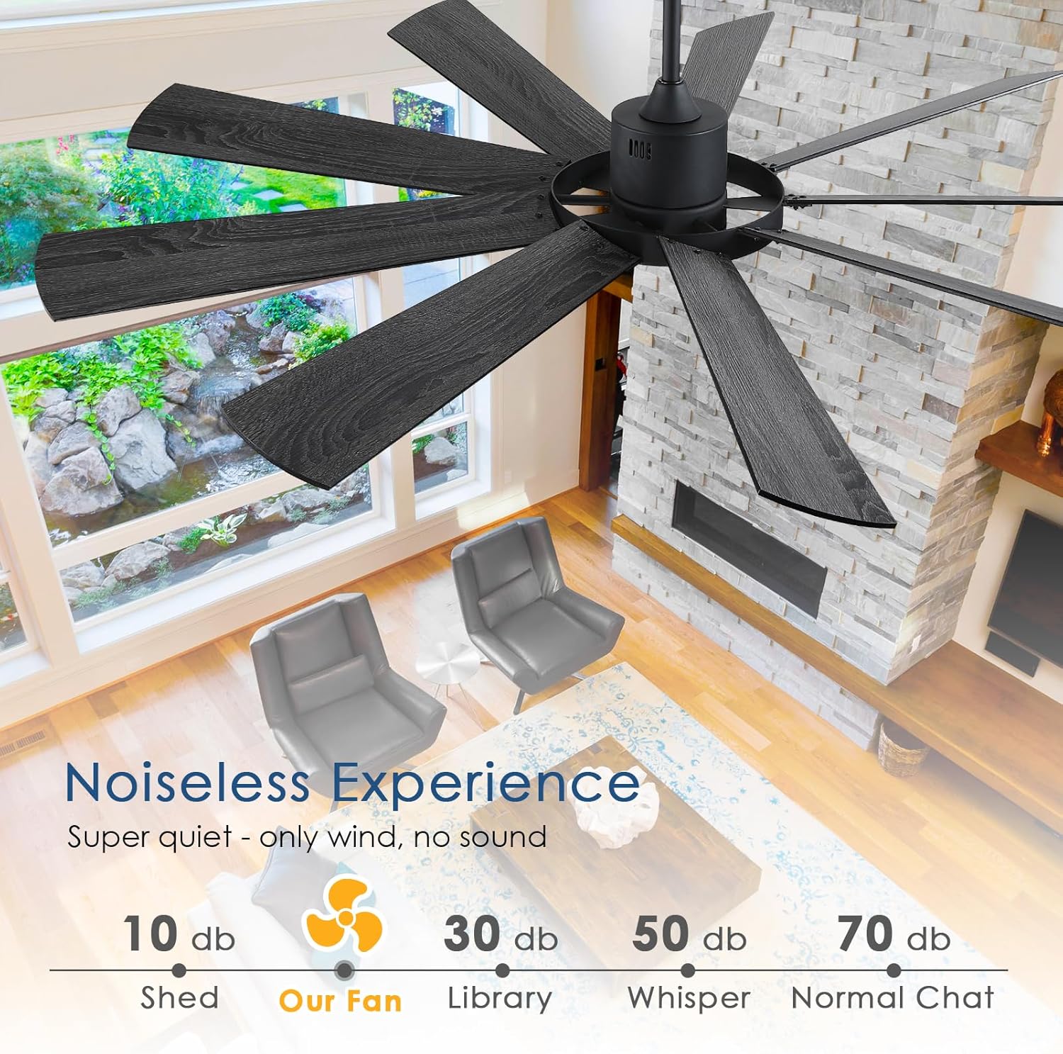 Dannilong Ventiladores de techo de 72 pulgadas con luces, ventilador de techo grande para interiores y exteriores con control remoto, motor
