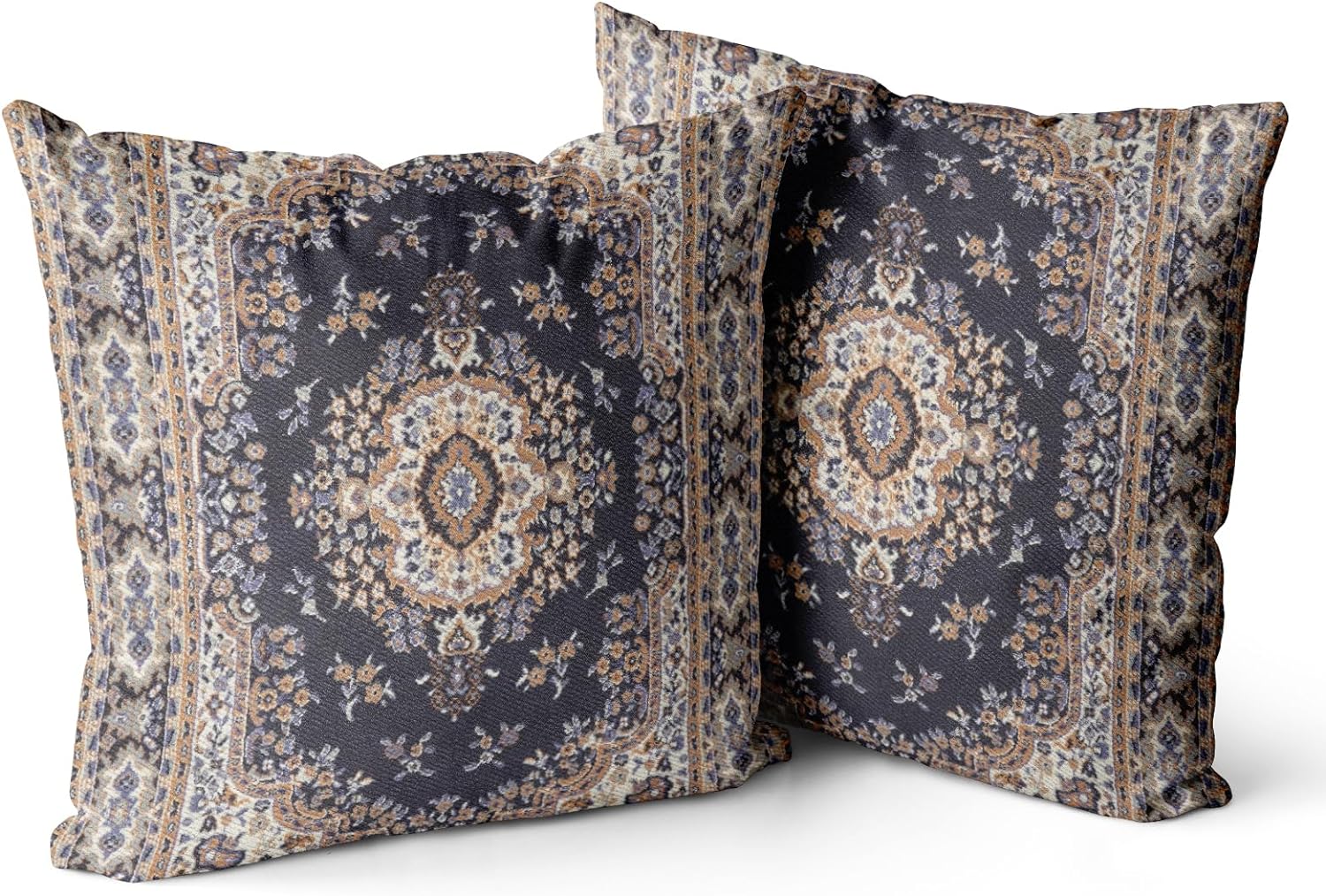 Juego de 2 fundas de almohada bohemias de 18 x 18 pulgadas, patrón de medallón negro, de doble cara, de algodón, suave, para sofá, cama