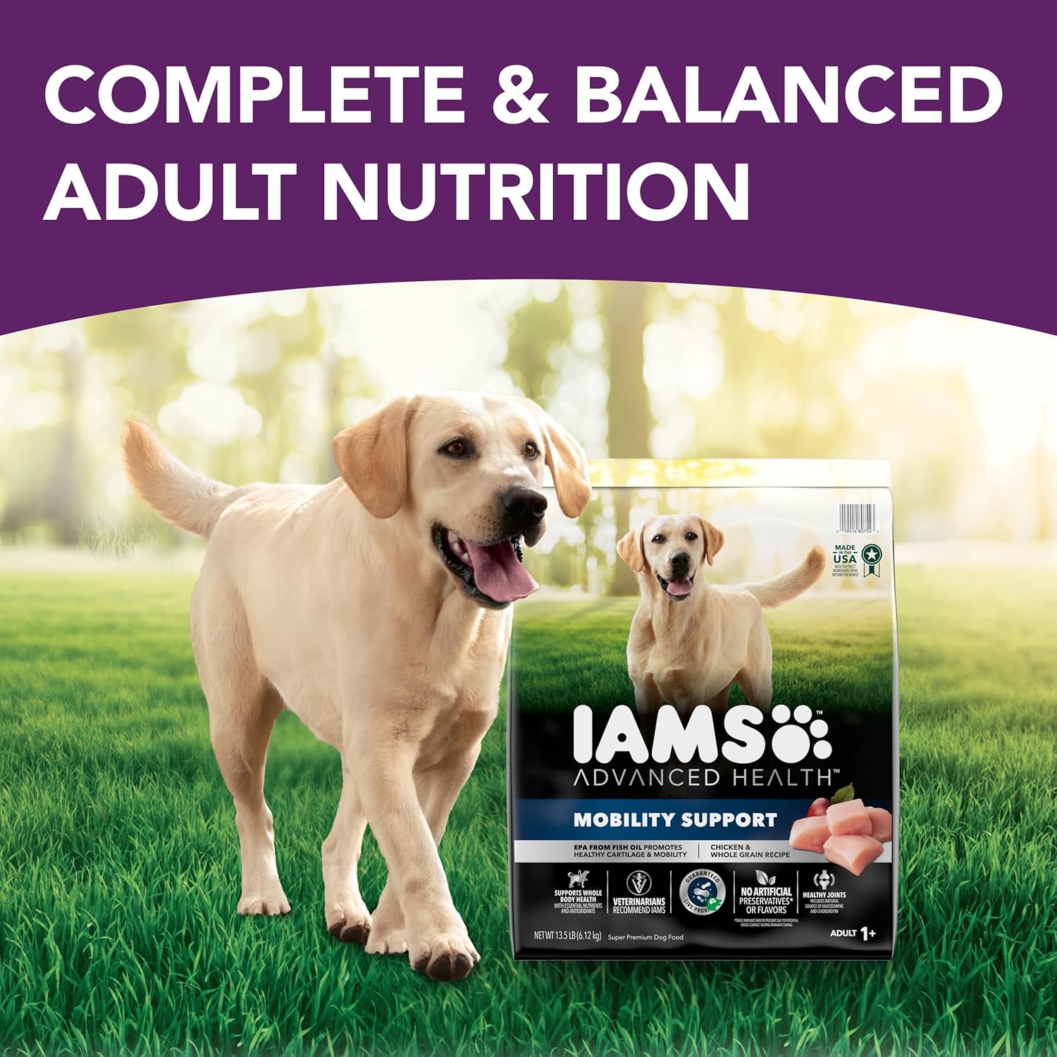 Advanced Health Mobility Support Receta de pollo y granos integrales Alimento seco para perros adultos, bolsa de 13.5 libras