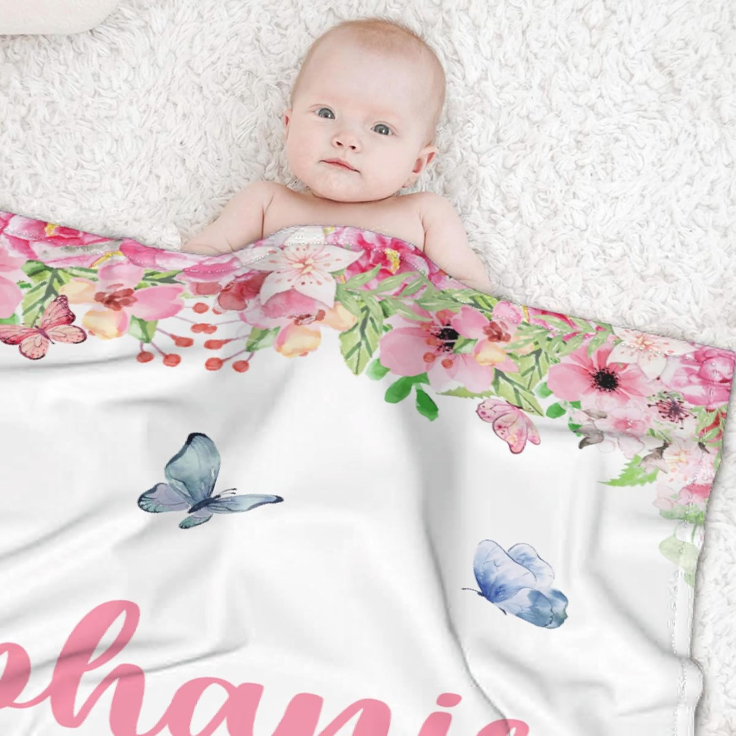 Manta personalizada de franela de vellón de mariposa para bebé, manta de regalo personalizada con nombre, manta ligera y suave, bonita manta