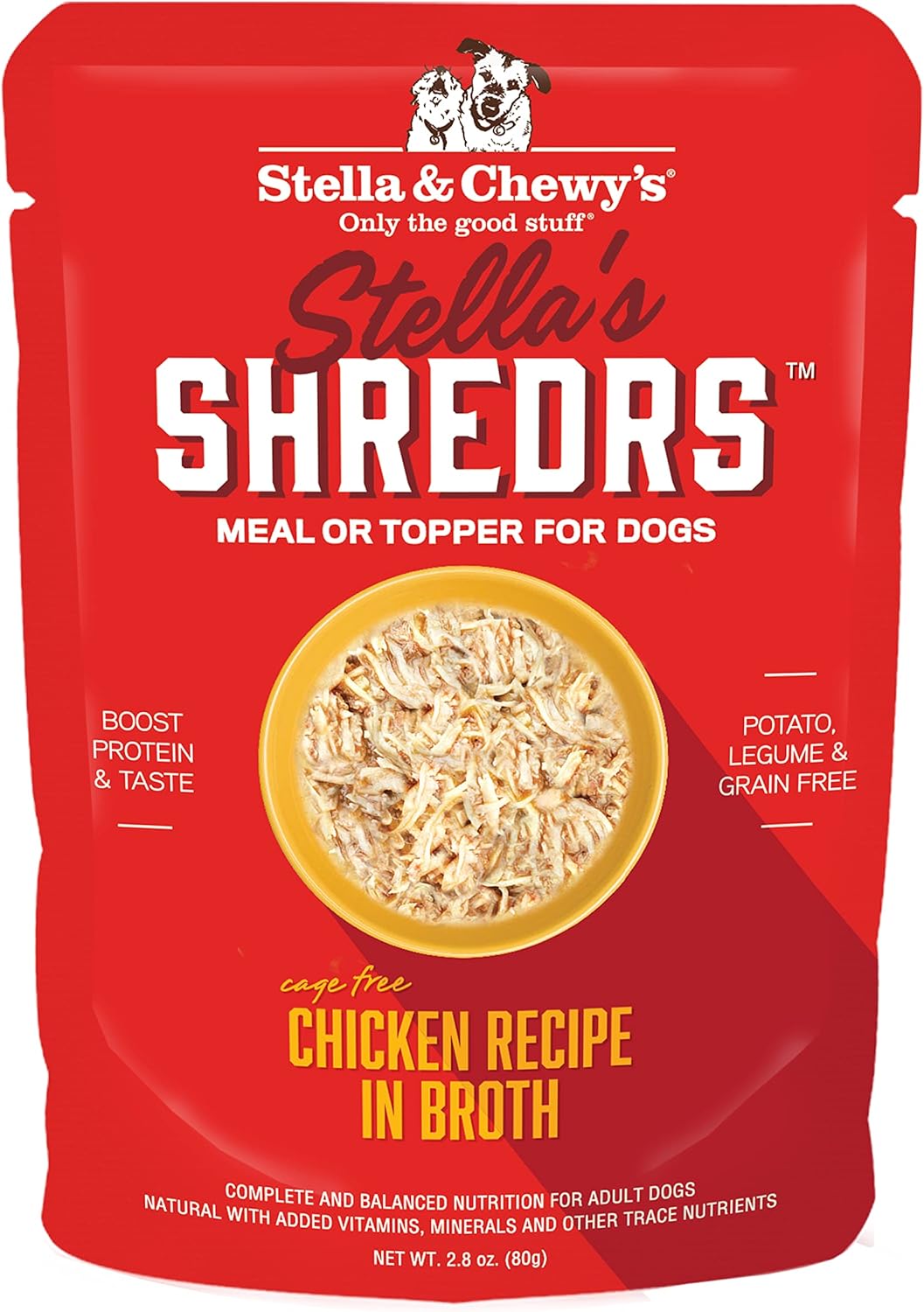 Stella & Chewy’s Stella’s Shredrs Receta de pollo sin jaula en caldo, bolsas de 2.8 onzas (paquete de 24)
