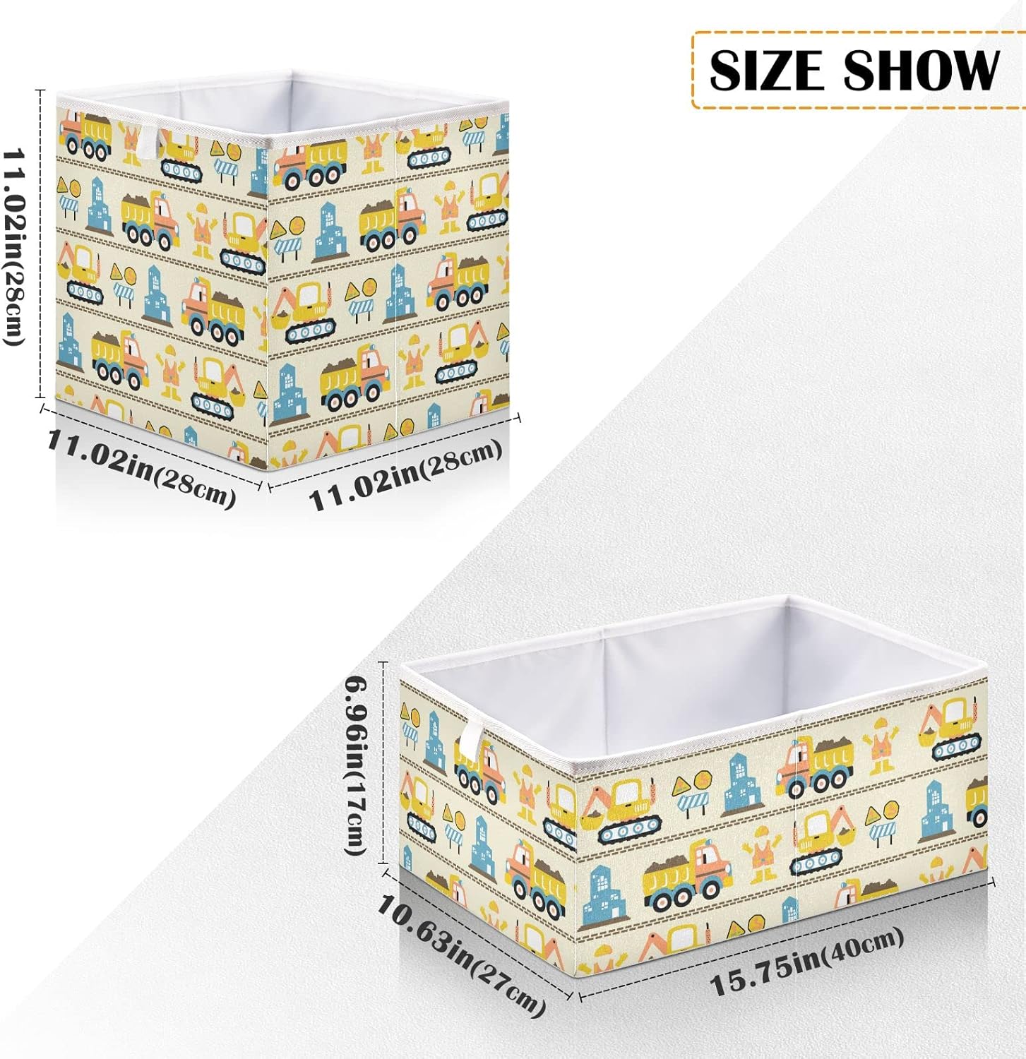 Cubos de almacenamiento de tela plegables de dibujos animados con asas, organizador cuadrado de armario, forro impermeable para estantes, gabinete,